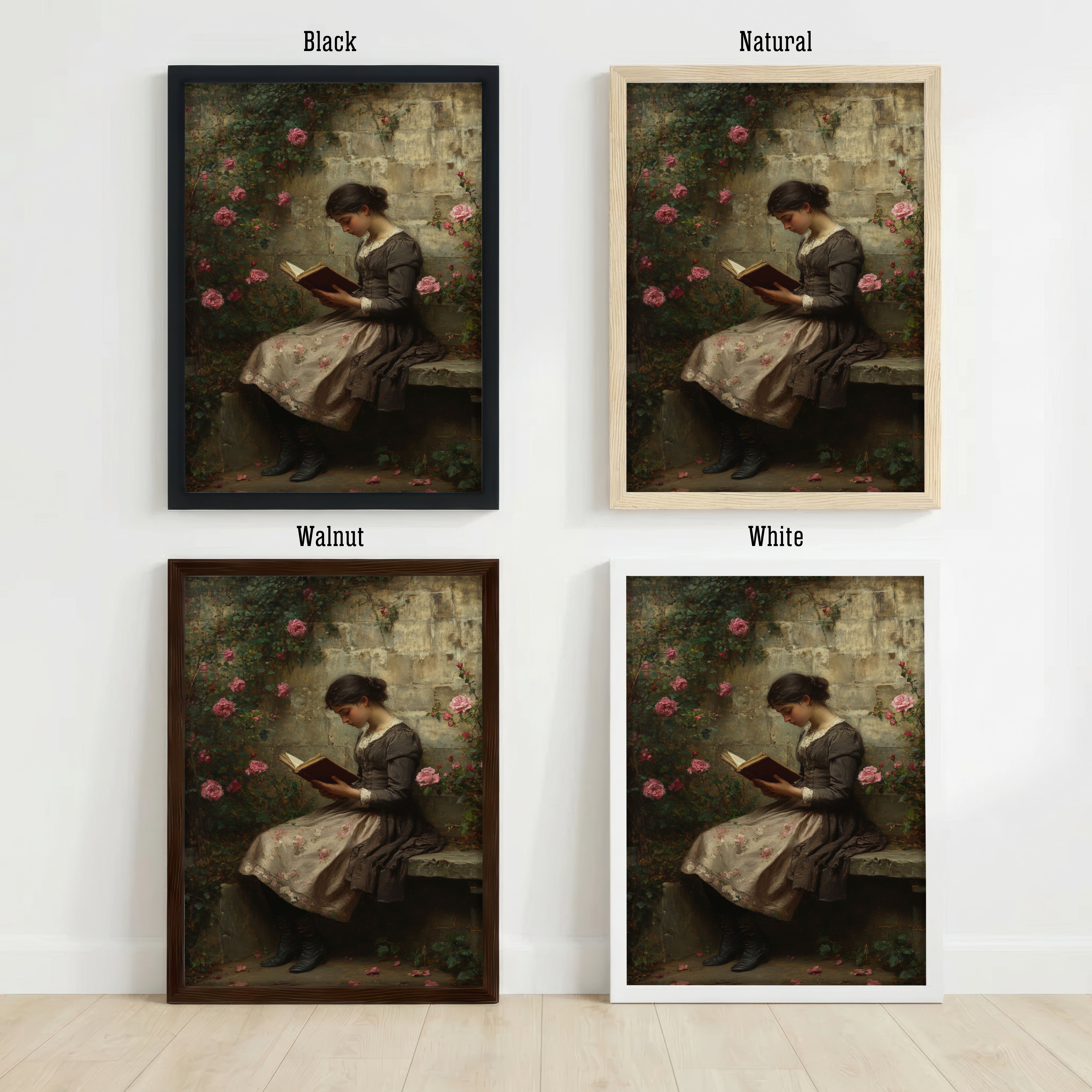 Victorian Woman Reading Rose Garden Art Print