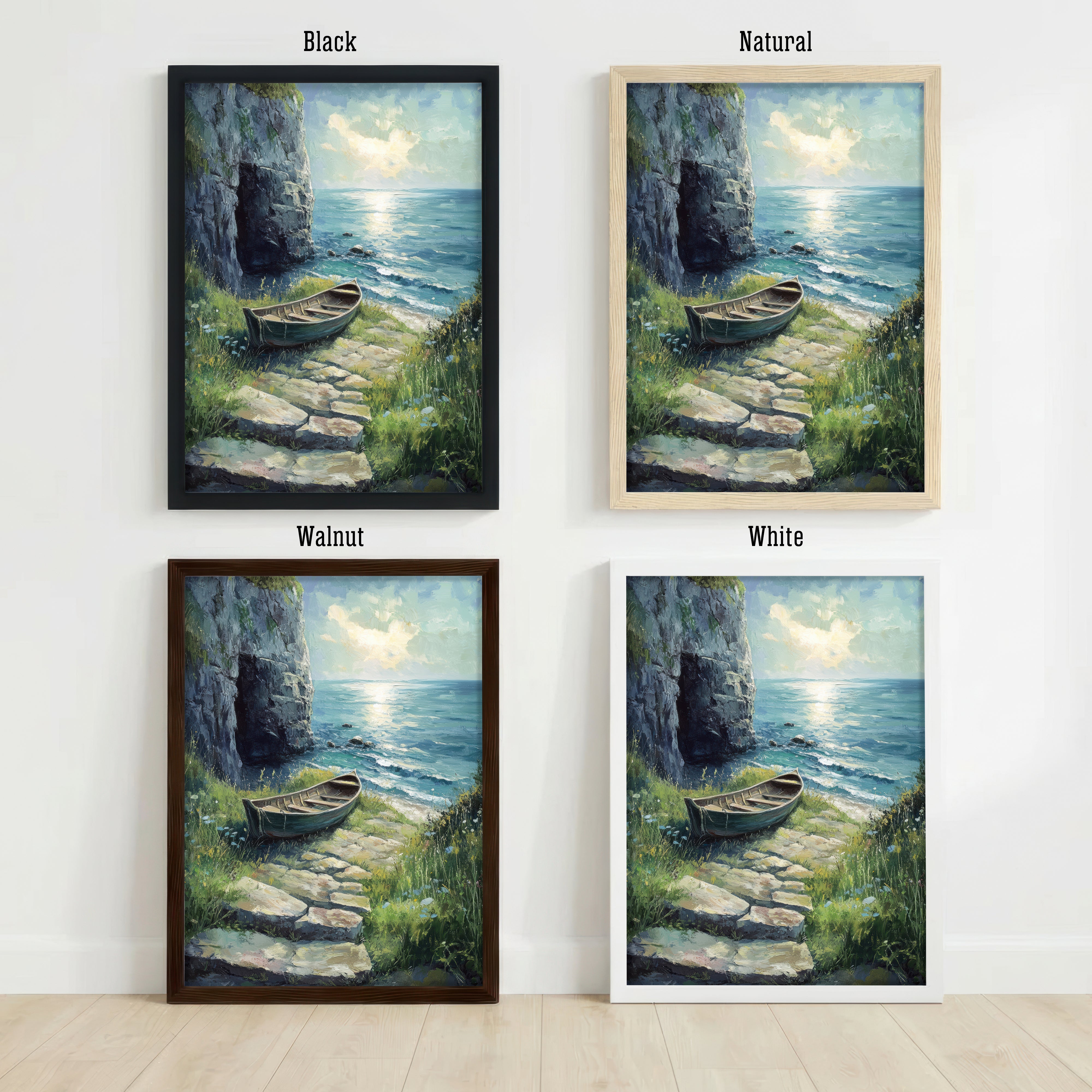Coastal Cliff Rowboat Art Print