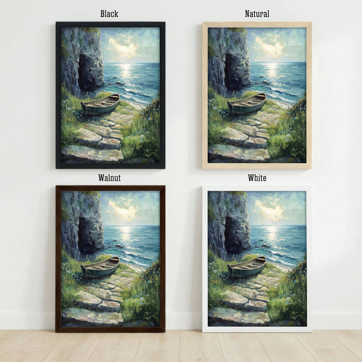 Coastal Cliff Rowboat Art Print