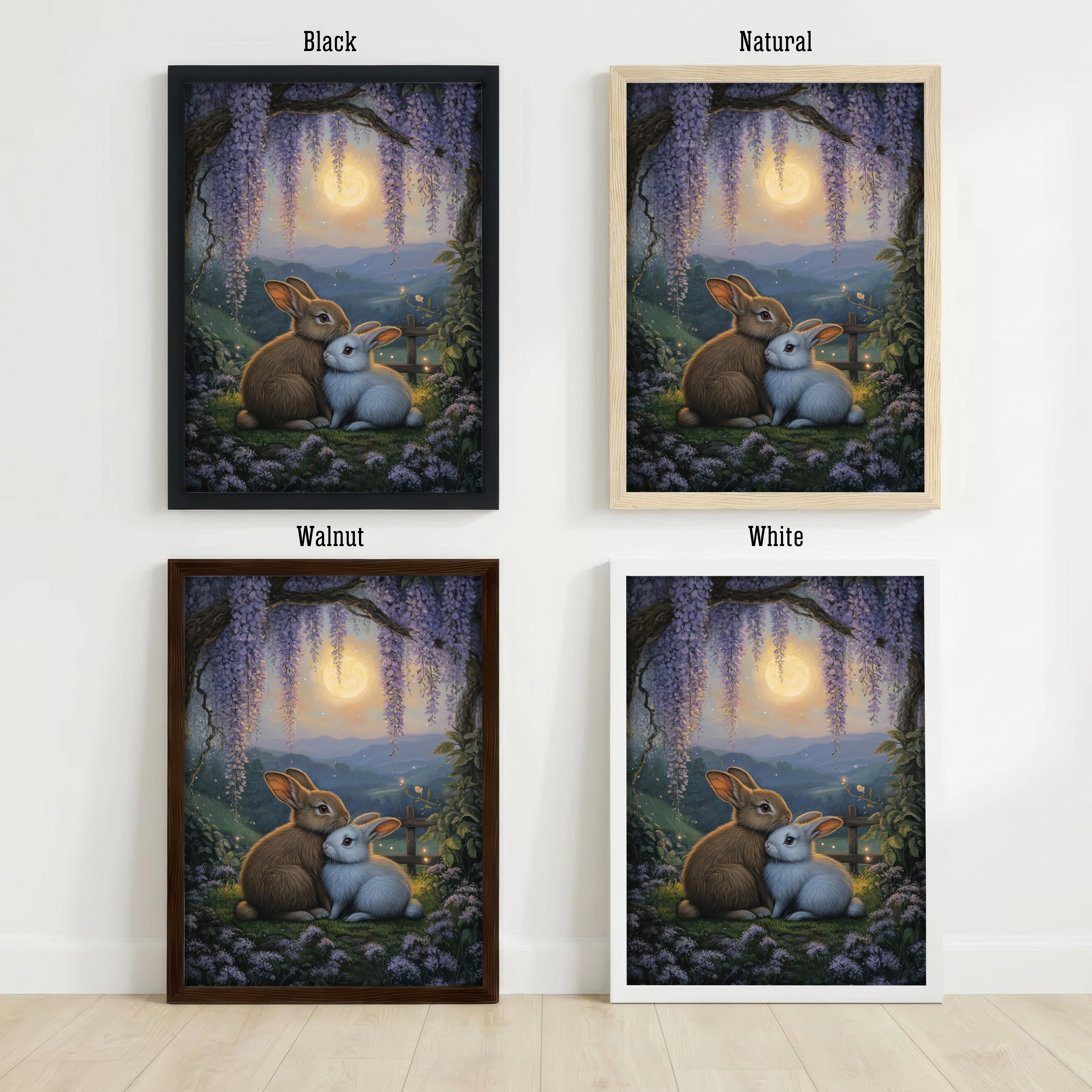 Moonlit Rabbit Woodland Art Print