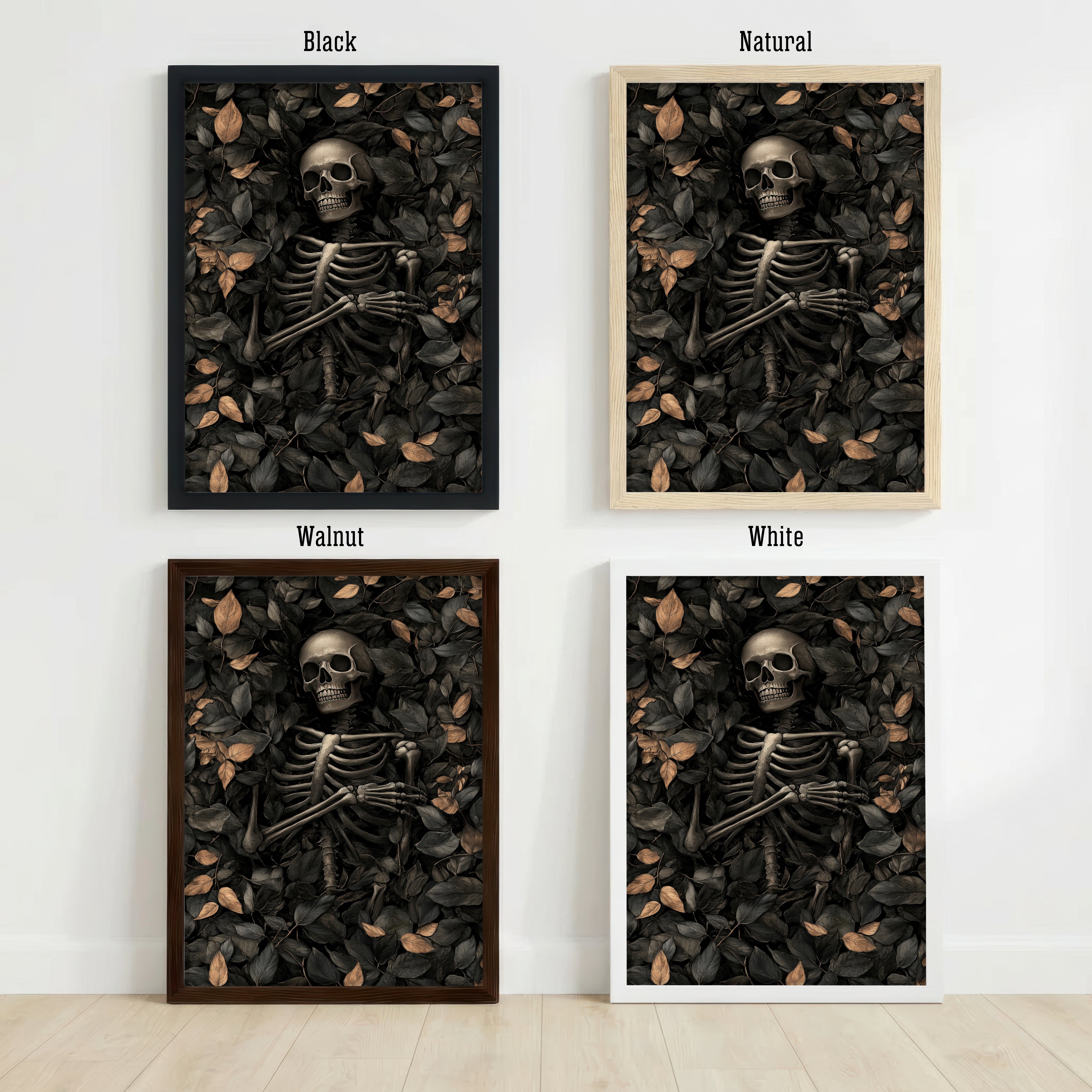 Skeleton Among Leaves Art Print