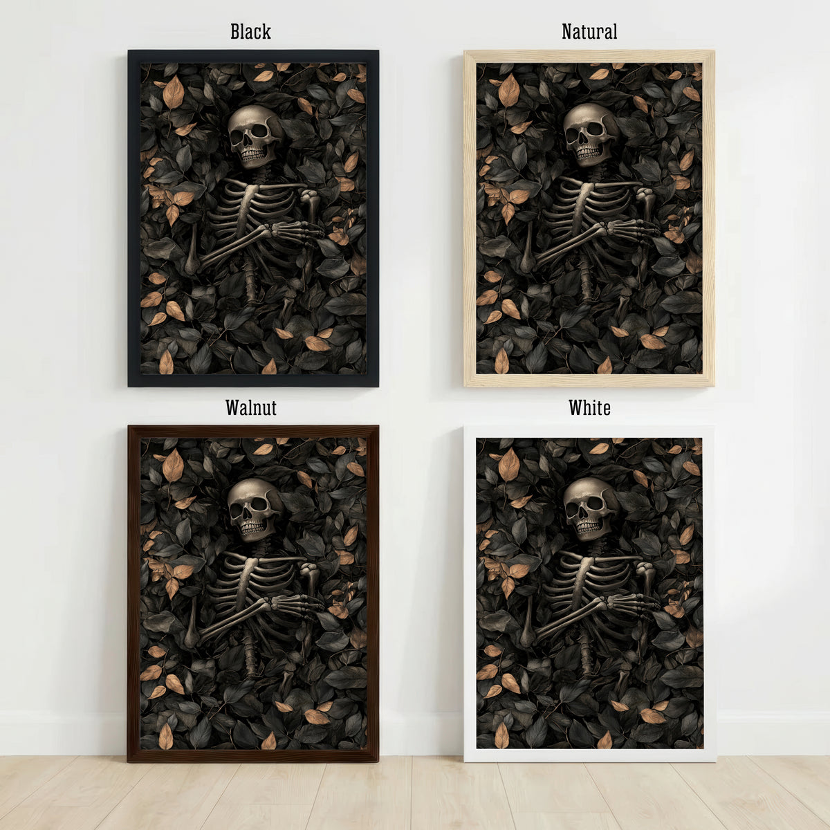 Skeleton Among Leaves Art Print