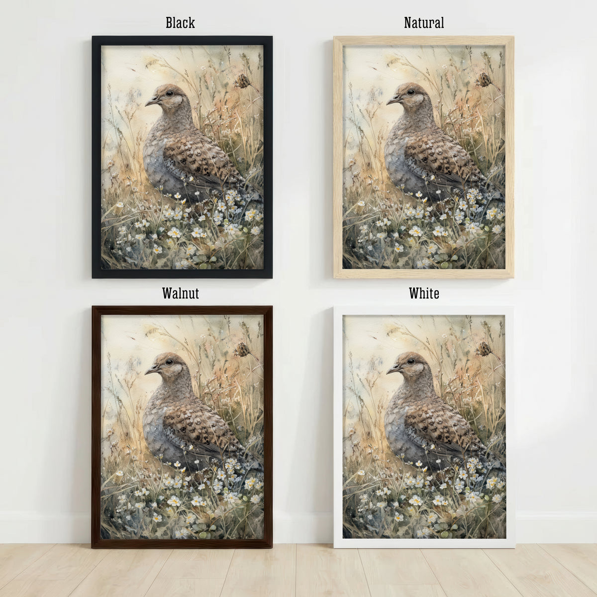 Partridge Wildflower Watercolour Art Print