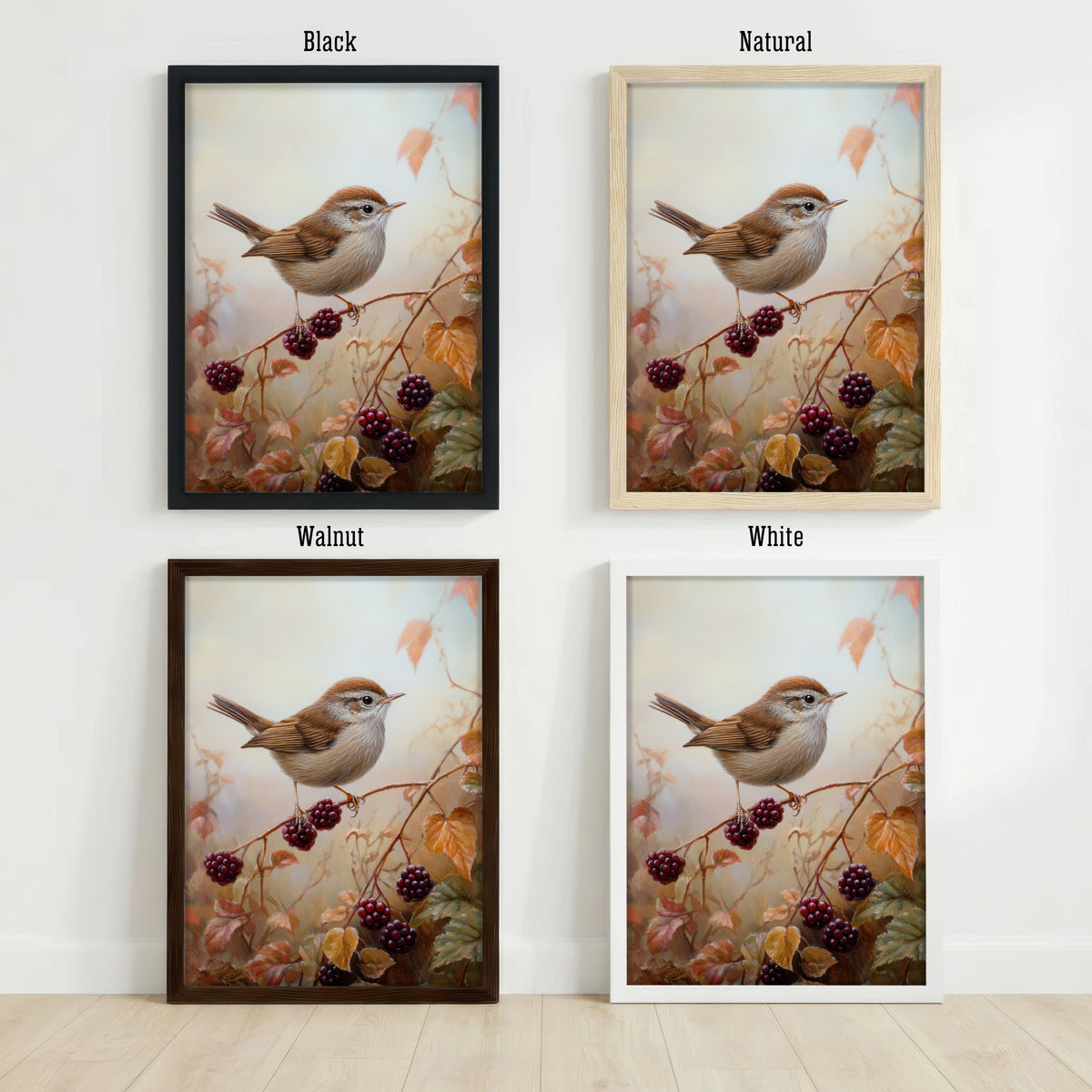 Wren and Blackberry Botanical Art Print