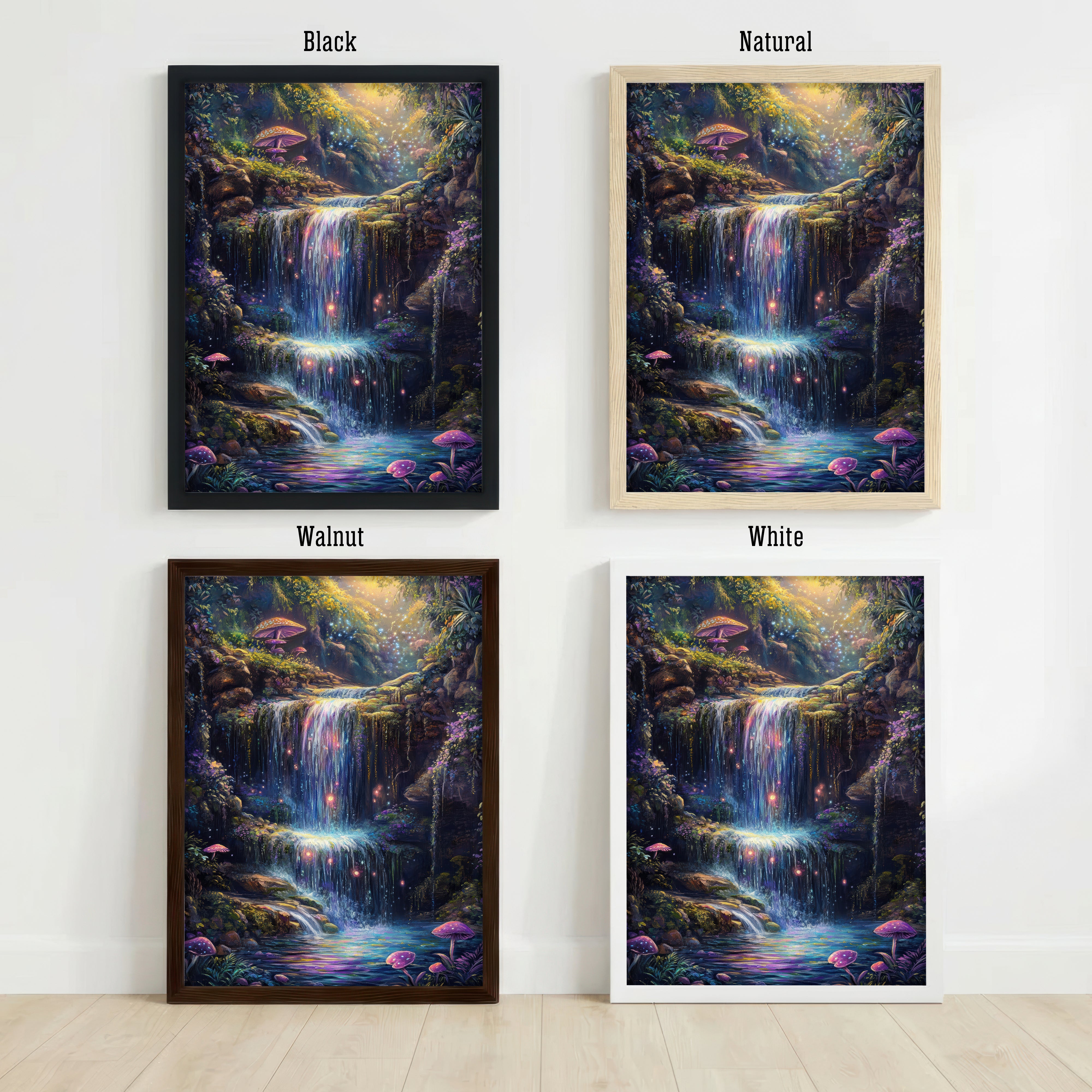 Enchanted Waterfall Mushroom Art Print