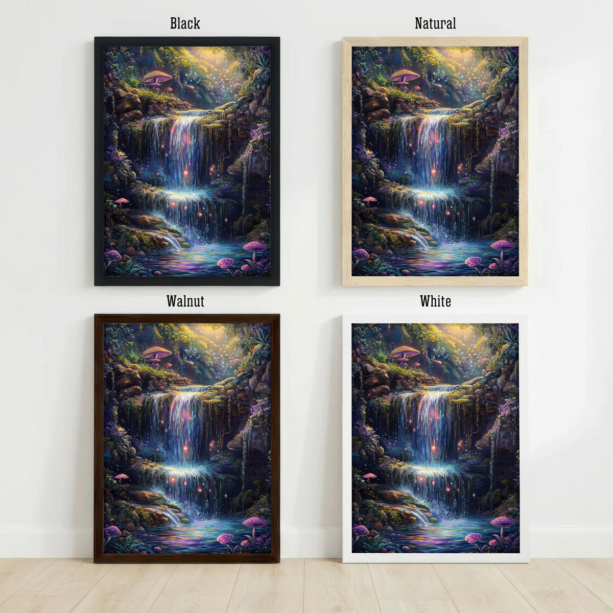 Enchanted Waterfall Mushroom Art Print