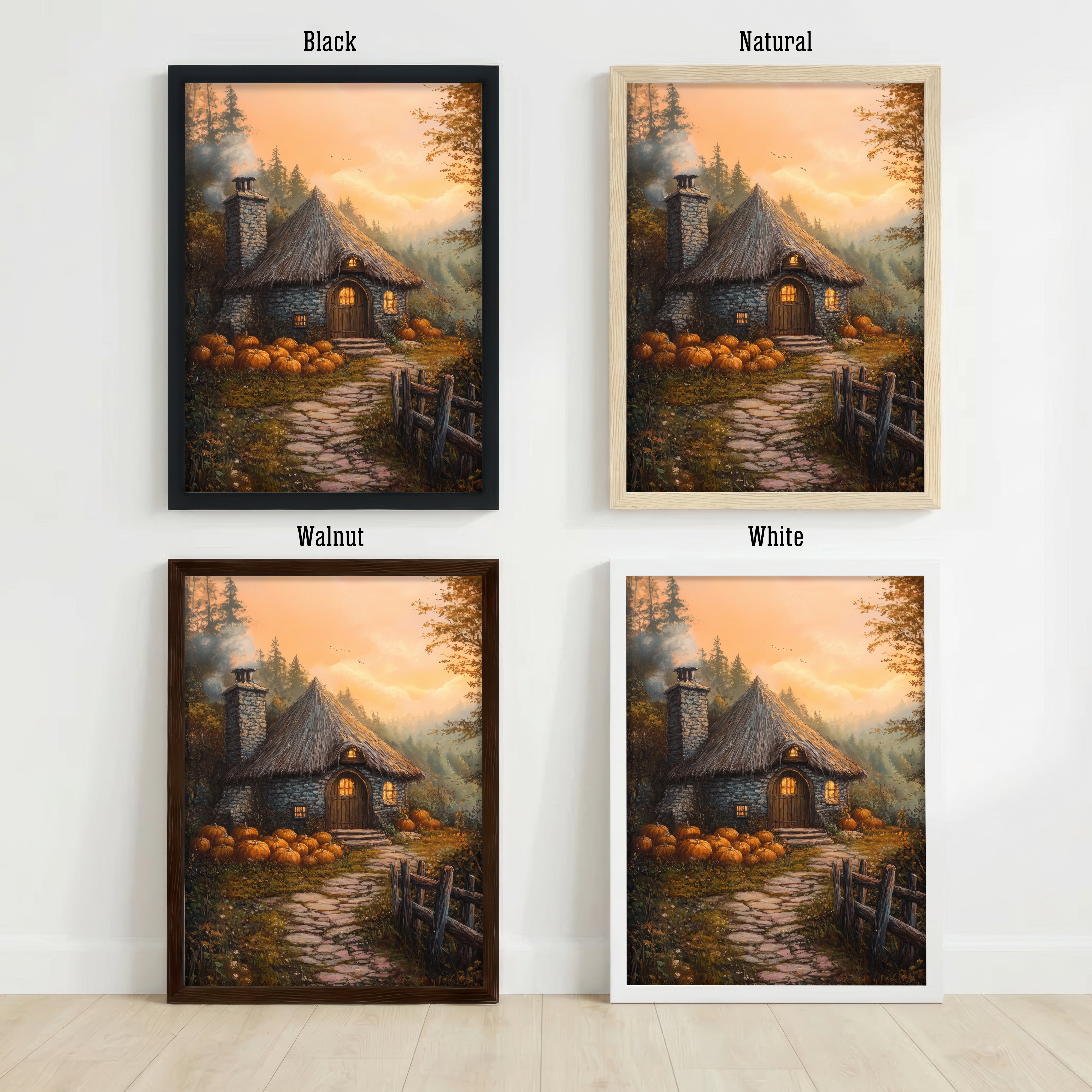 Autumn Cottage Pumpkin Art Print