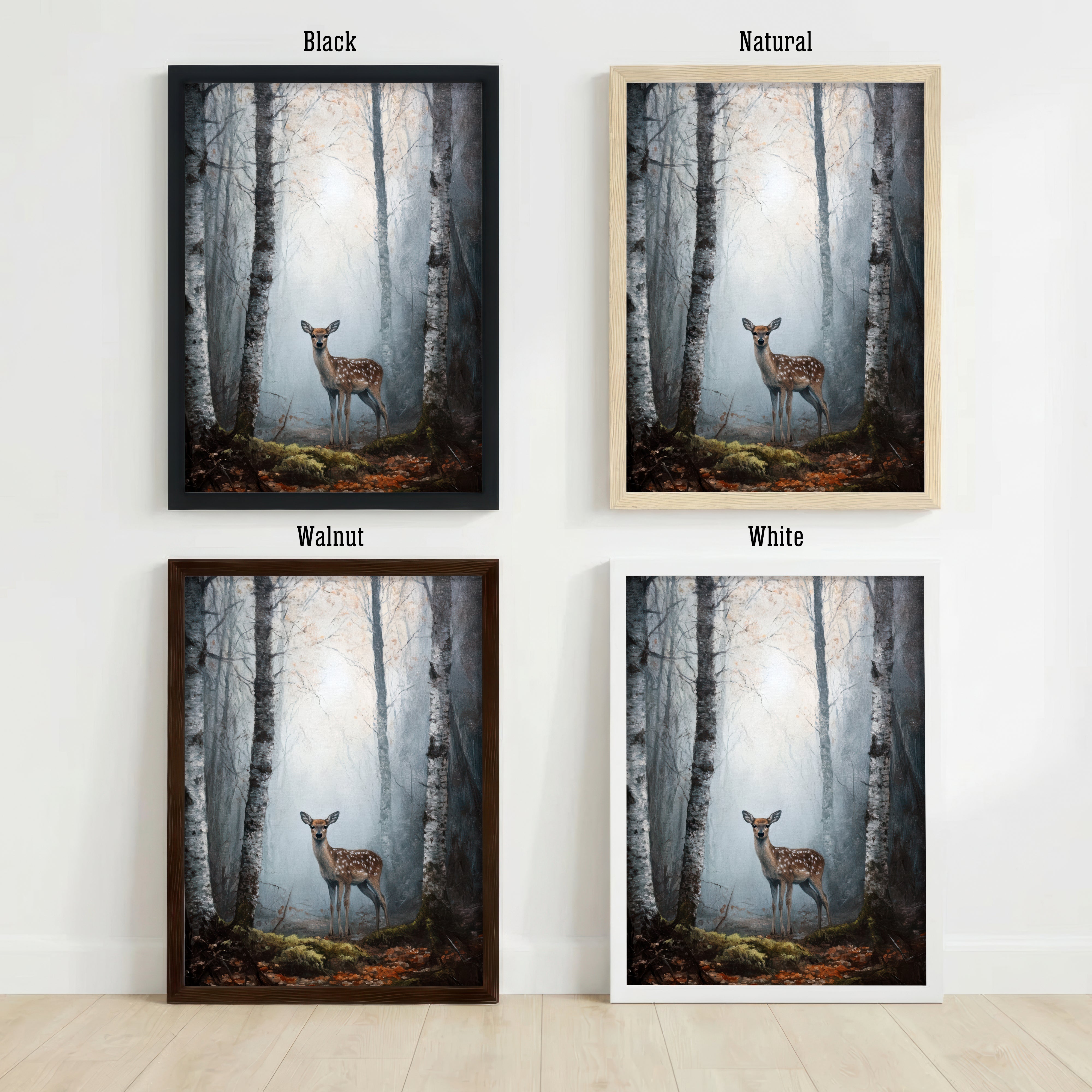 Fawn in Birch Forest Art Print