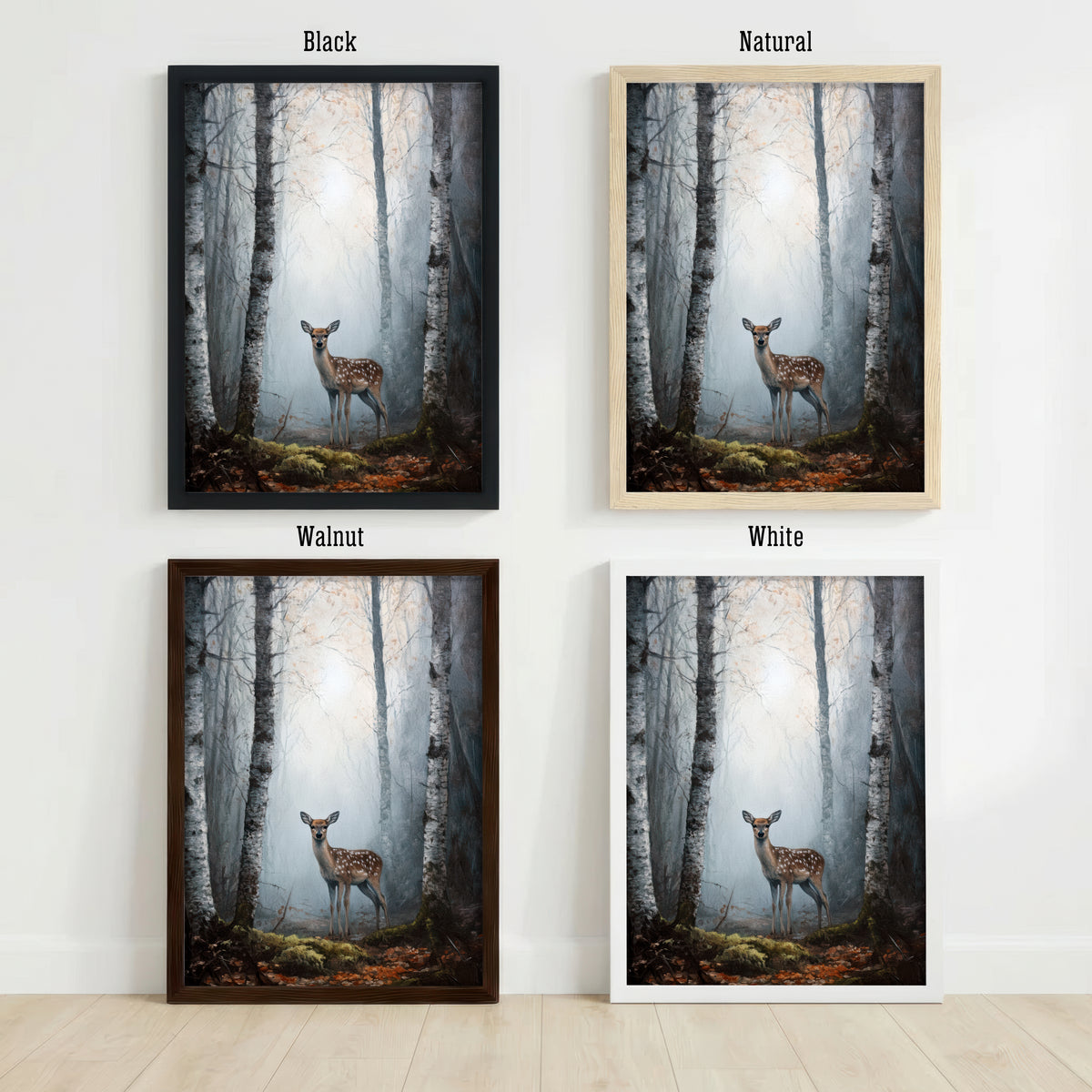 Fawn in Birch Forest Art Print
