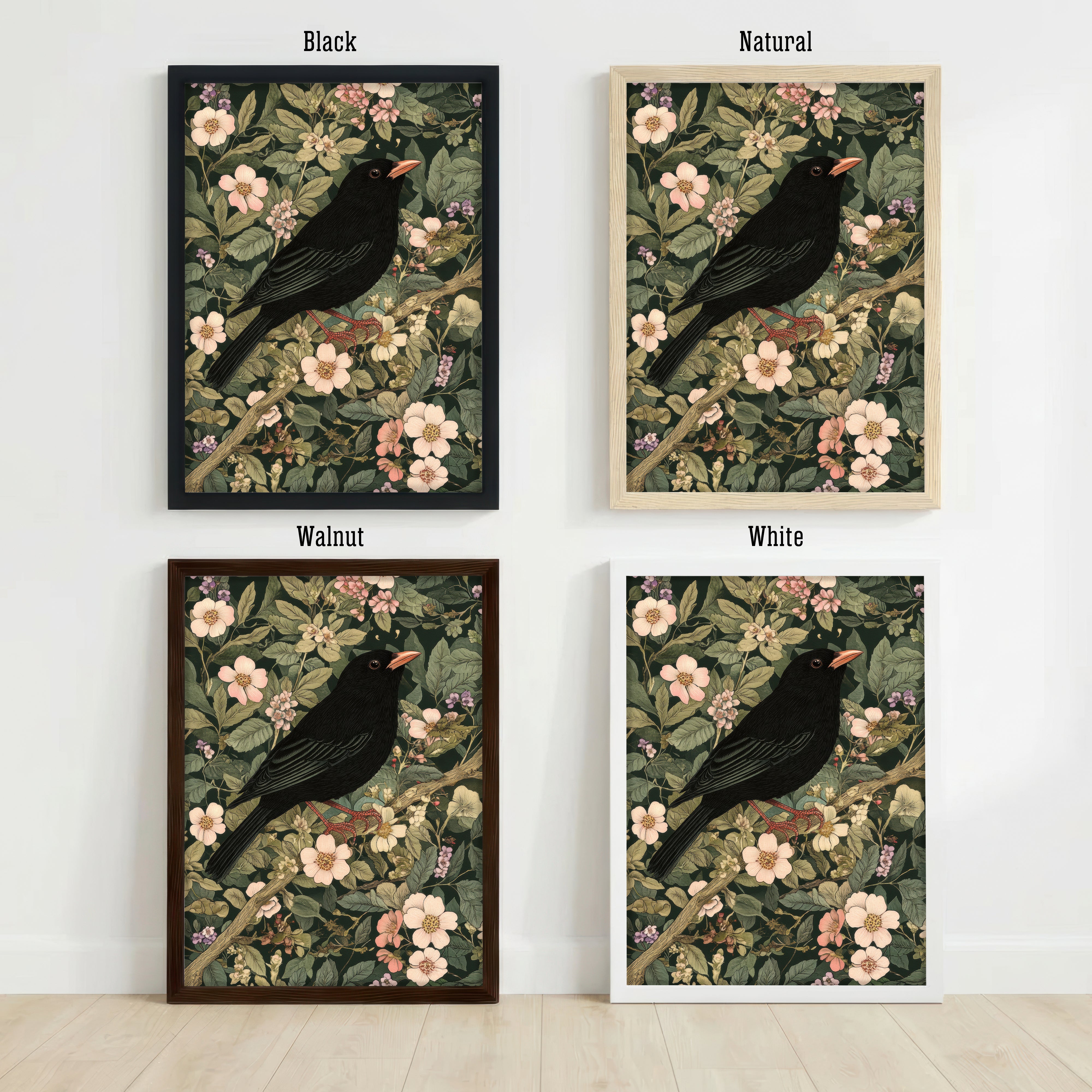Black Crow Floral Art Print