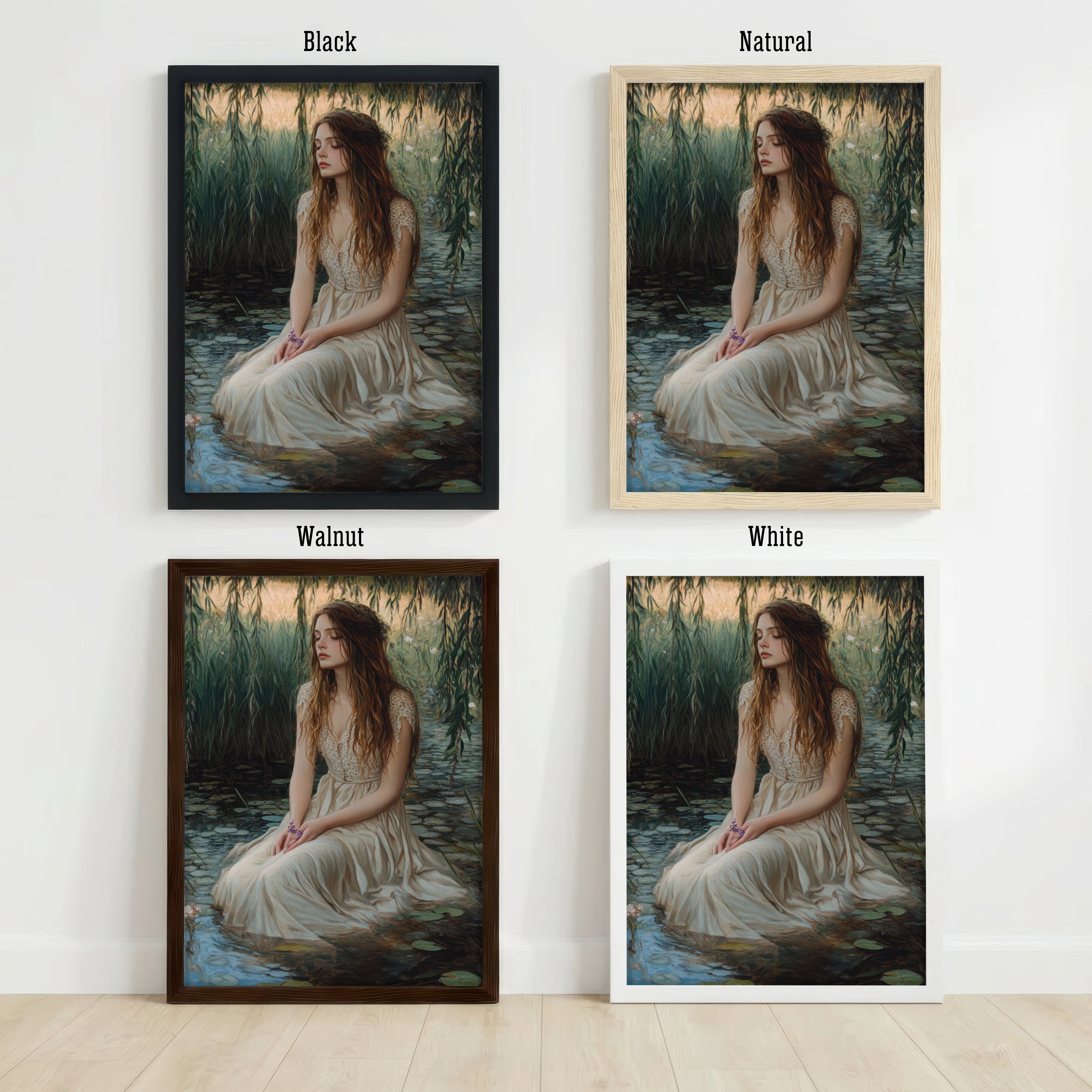 Woman in Pond Romantic Art Print