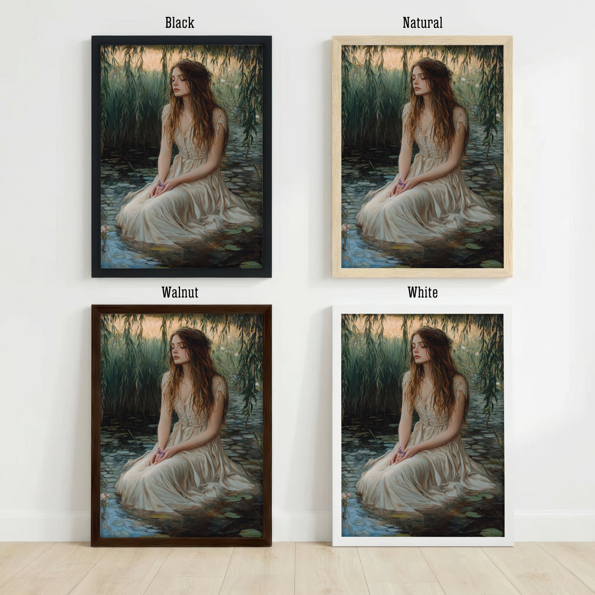 Woman in Pond Romantic Art Print