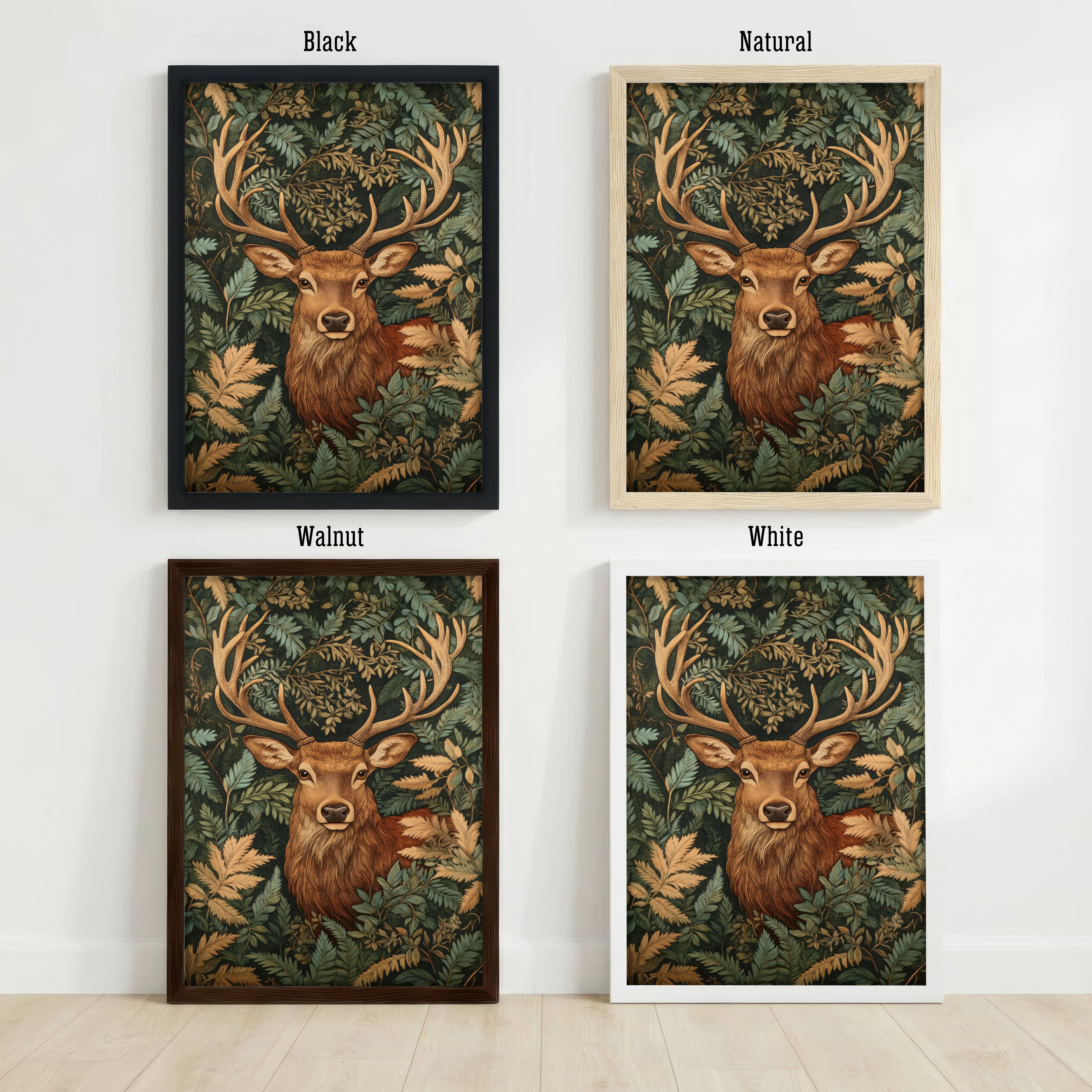 Stag Woodland Botanical Art Print
