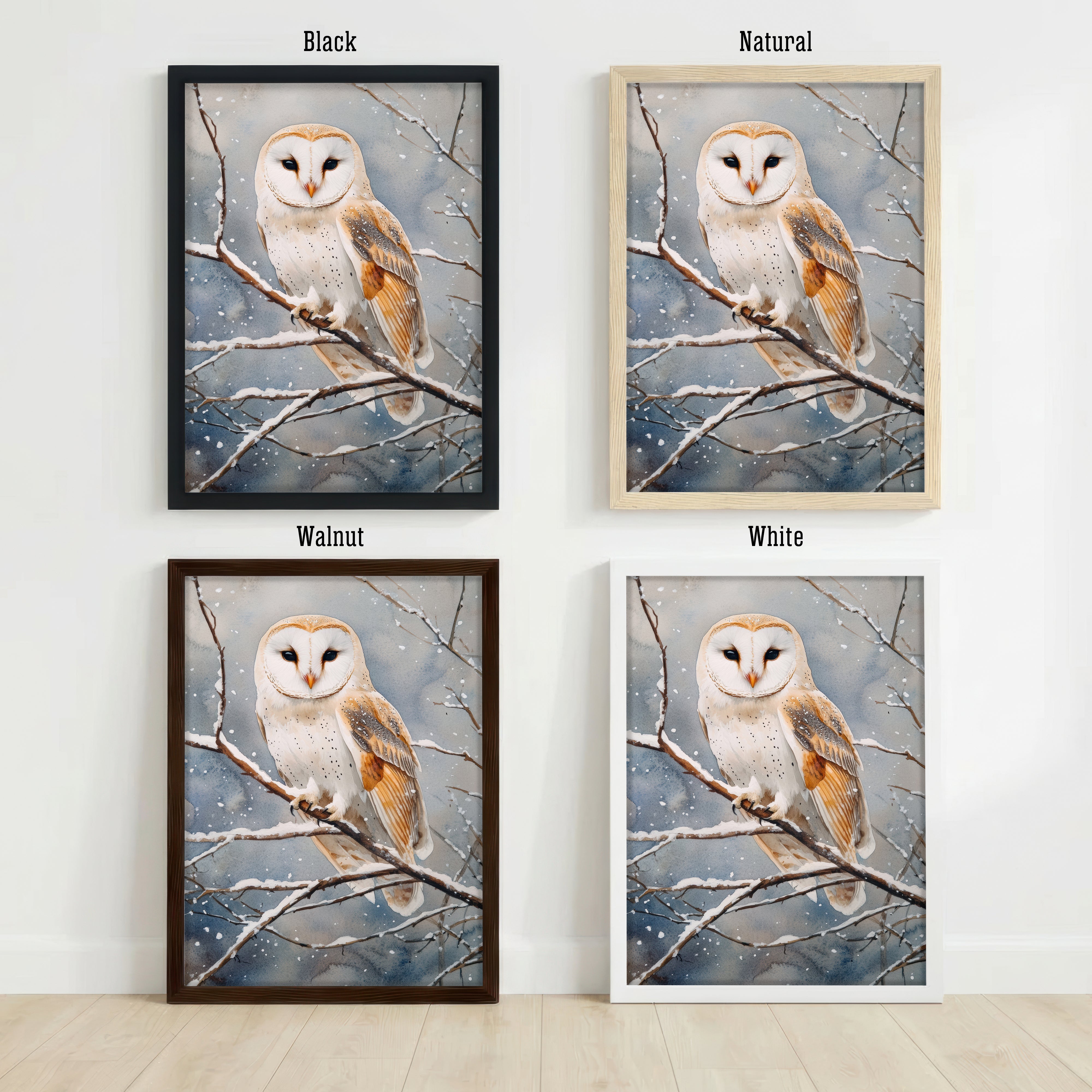 Snowy Barn Owl Watercolour Art Print