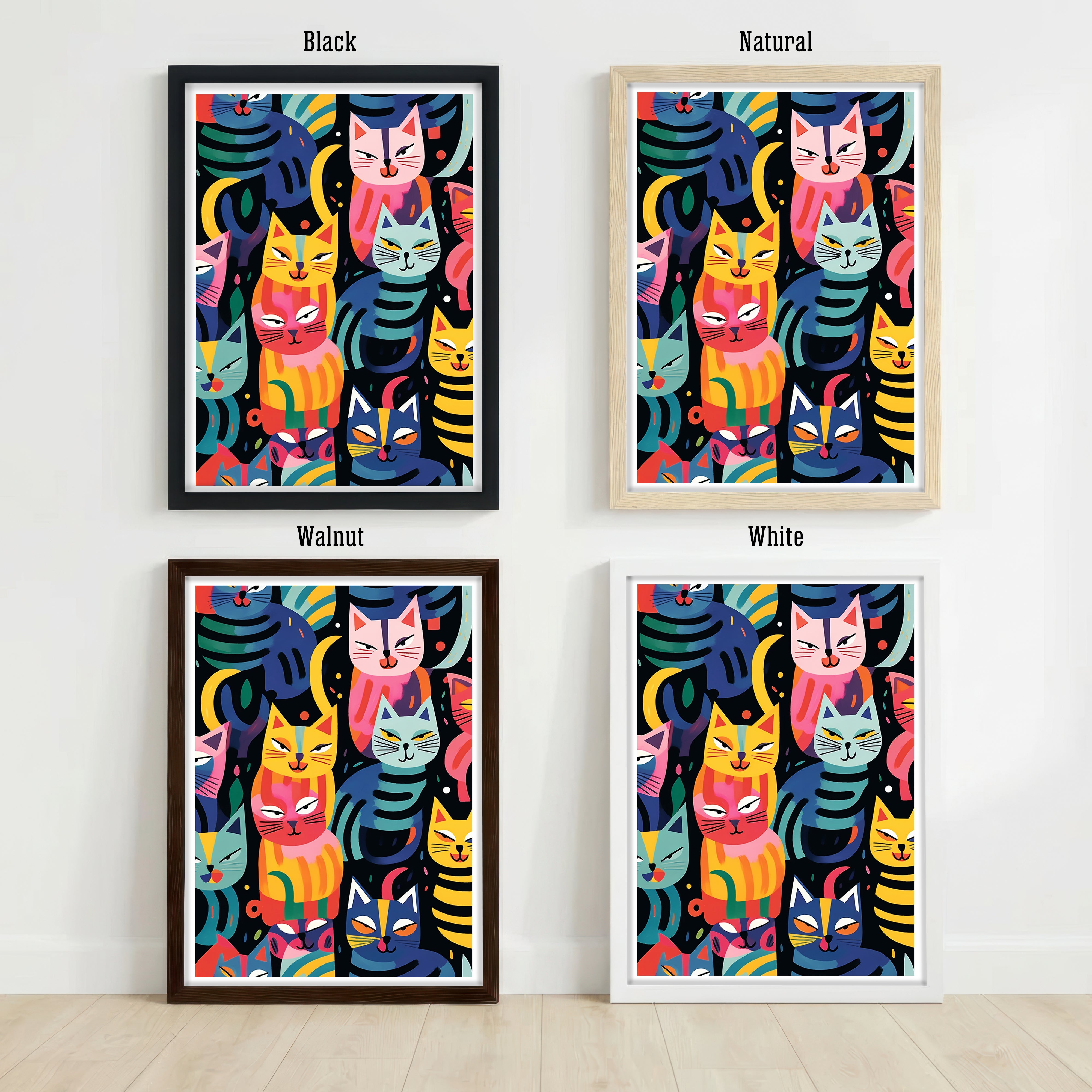 Colourful Cat Pattern Art Print