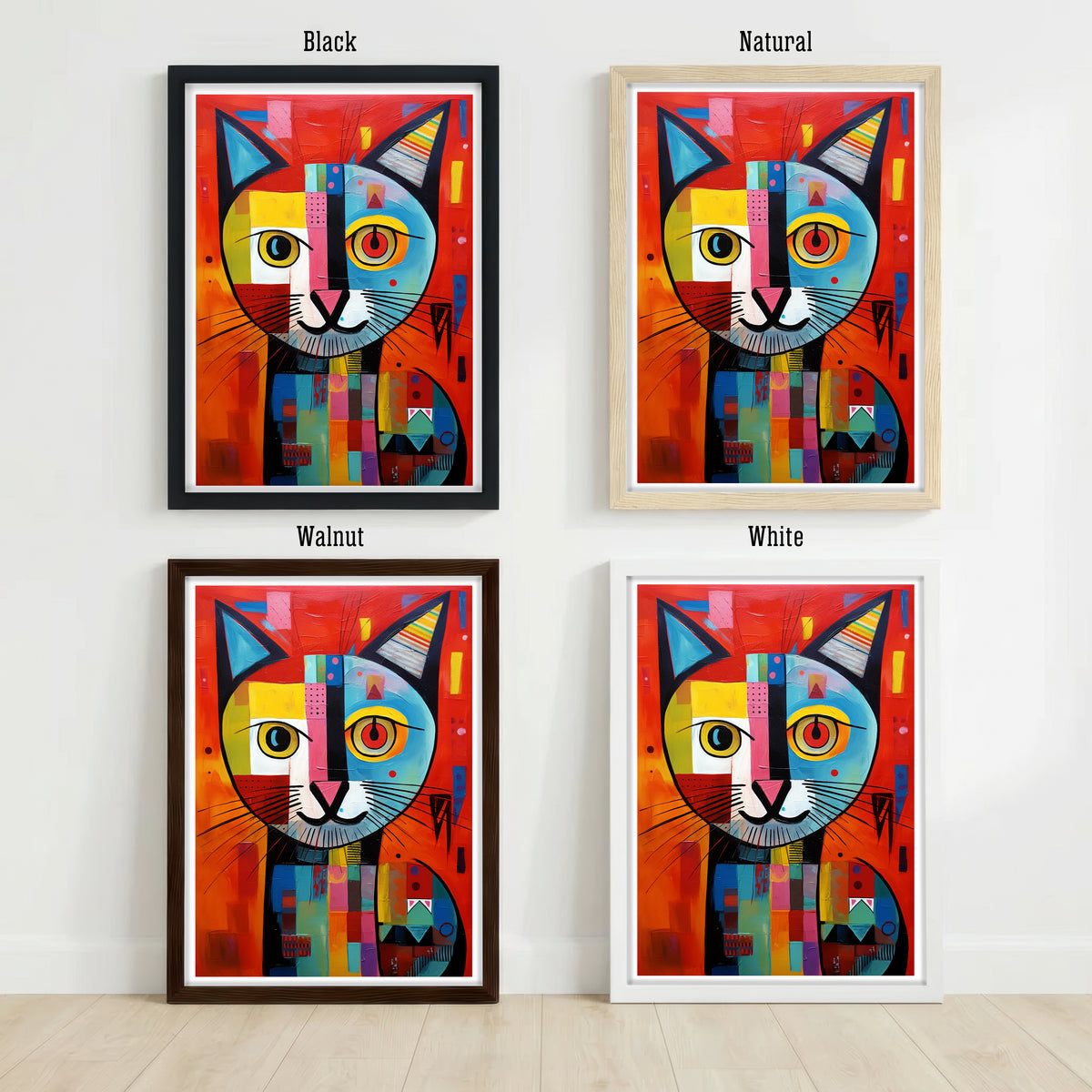Colorful Cubist Cat Art Print