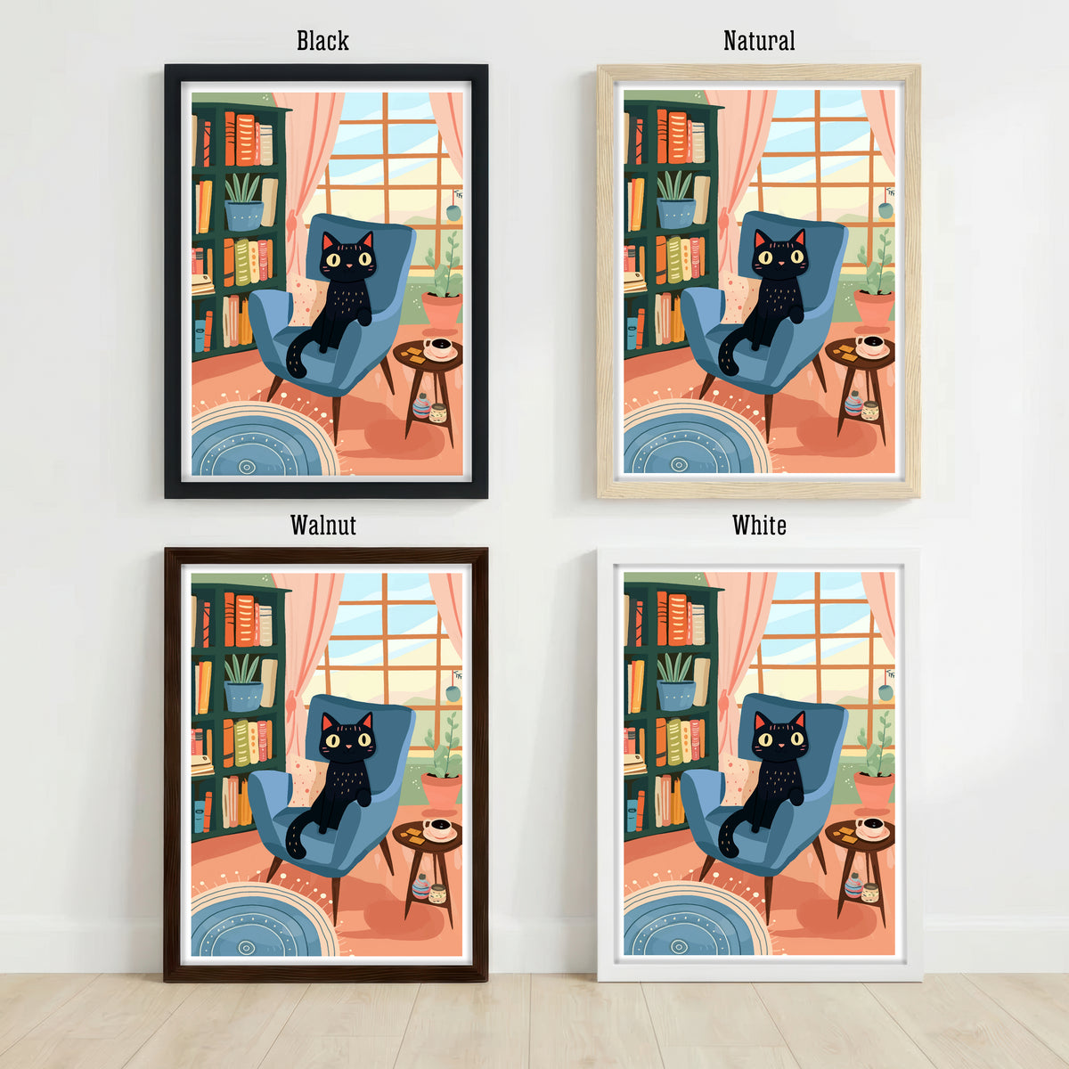 Black Cat Reading Nook Art Print