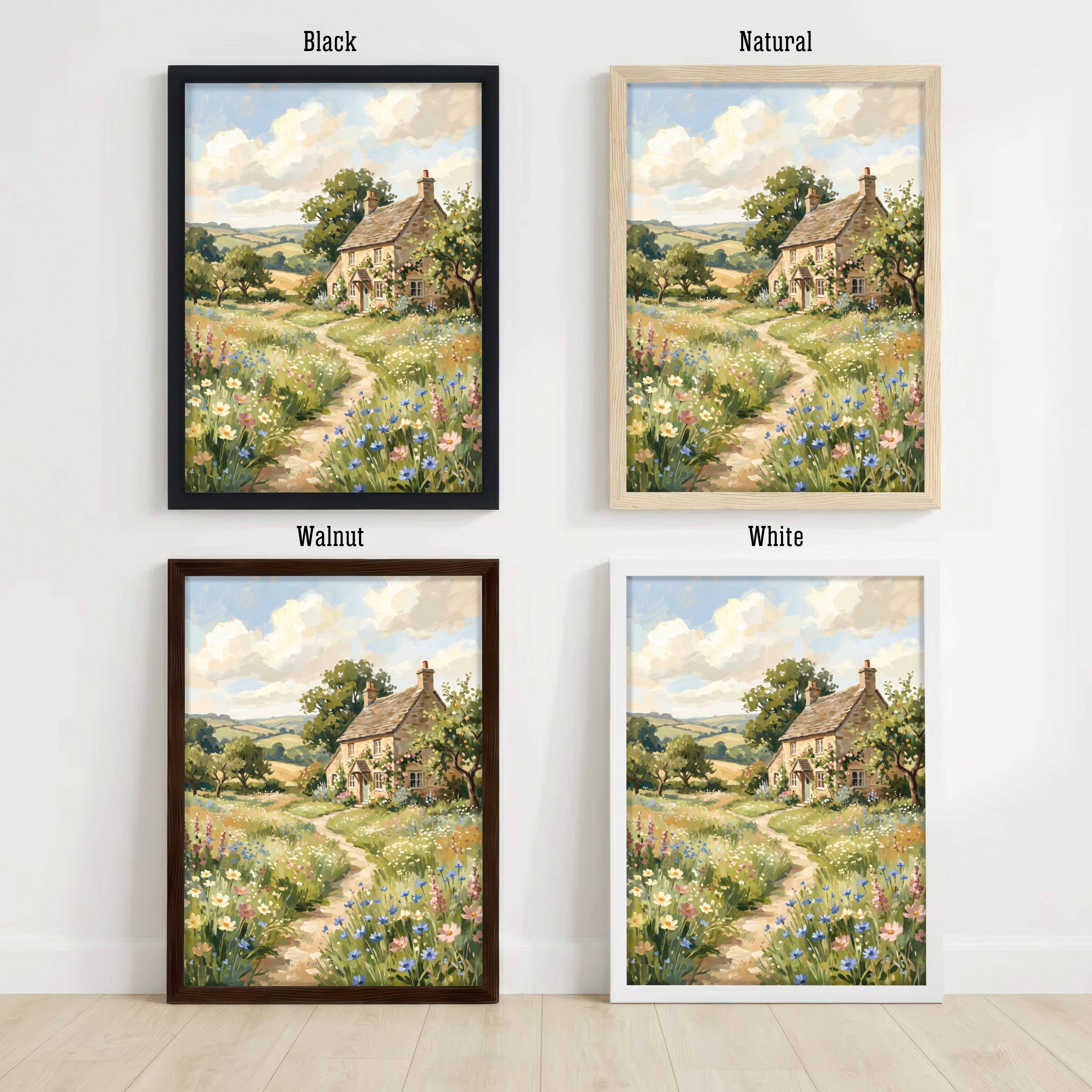 Cottage Meadow Landscape Art Print