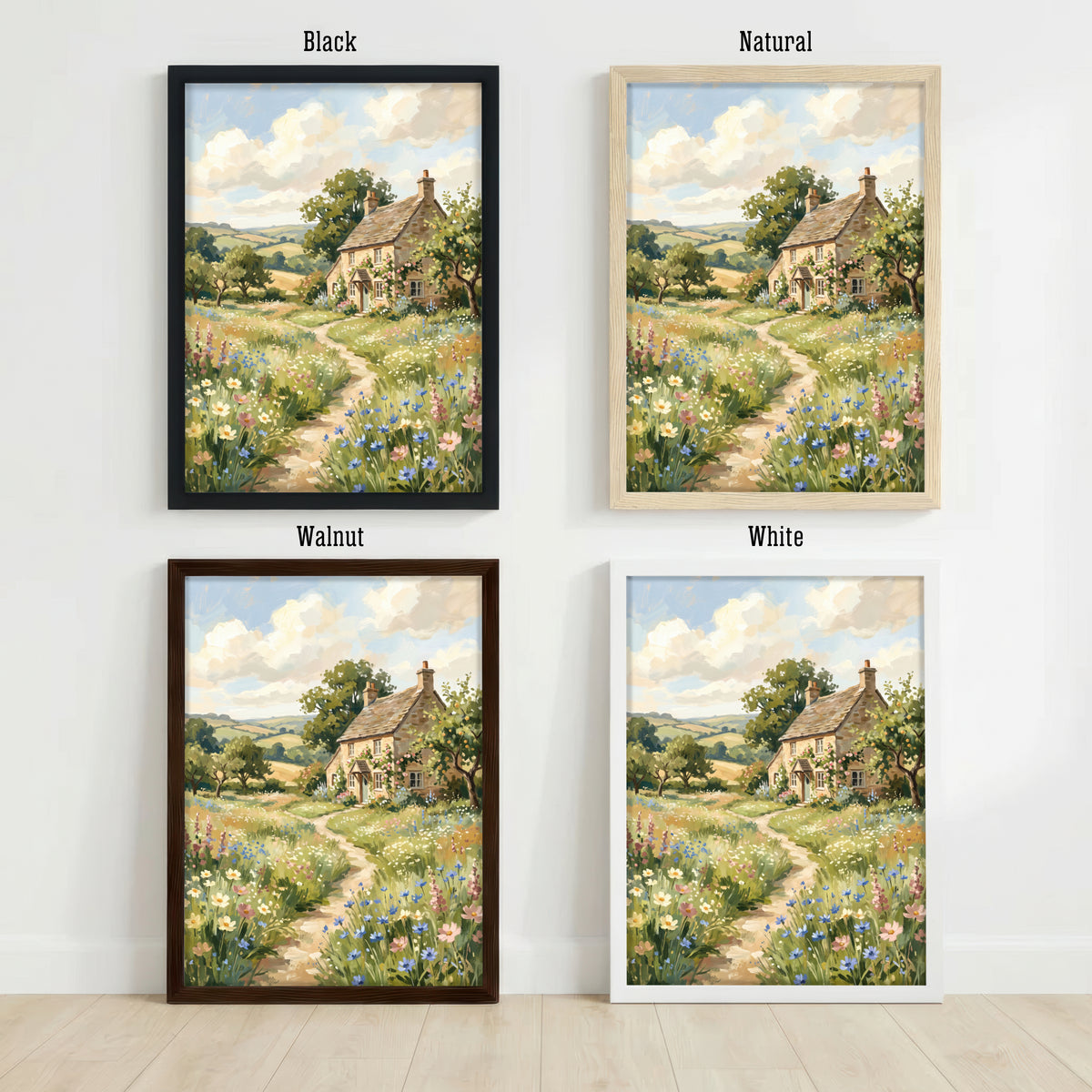 Cottage Meadow Landscape Art Print