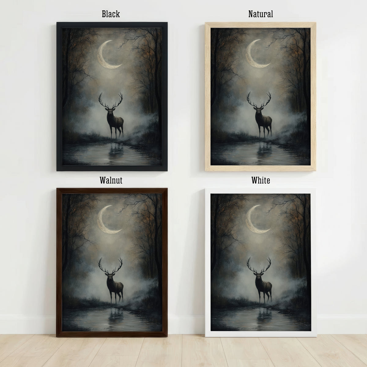 Moonlit Stag Dark Forest Art Print
