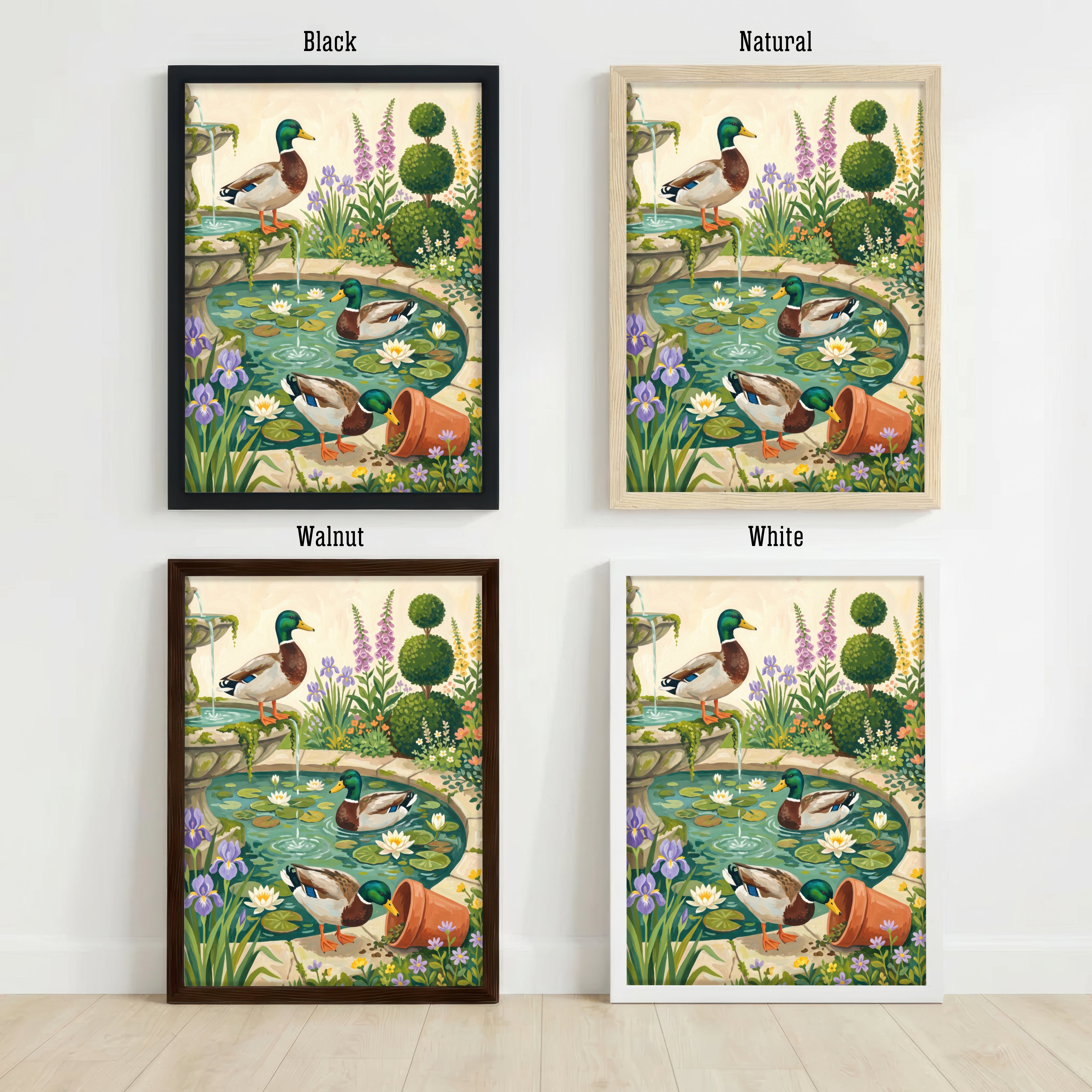 Ducks in Garden Pond Art Print