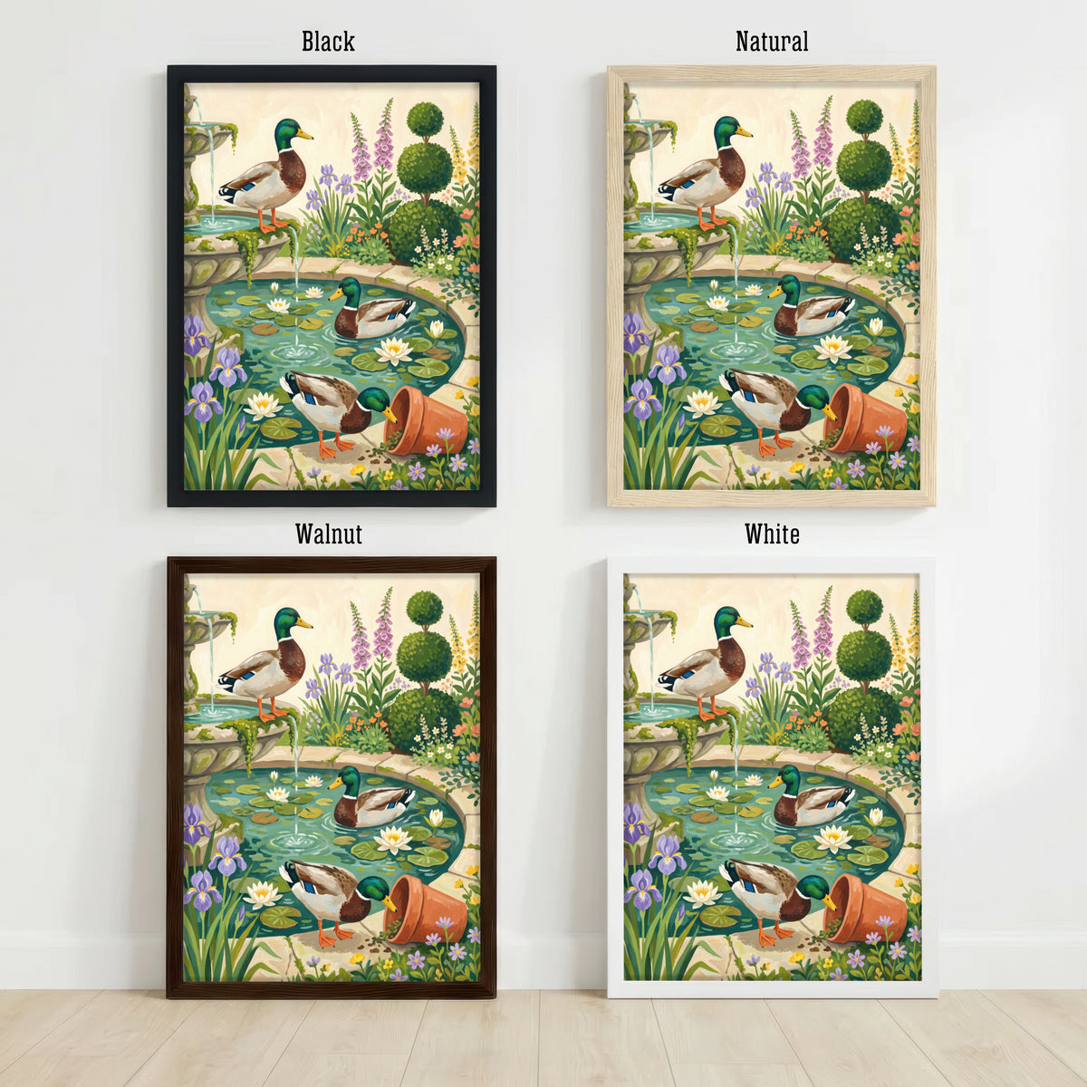 Ducks in Garden Pond Art Print