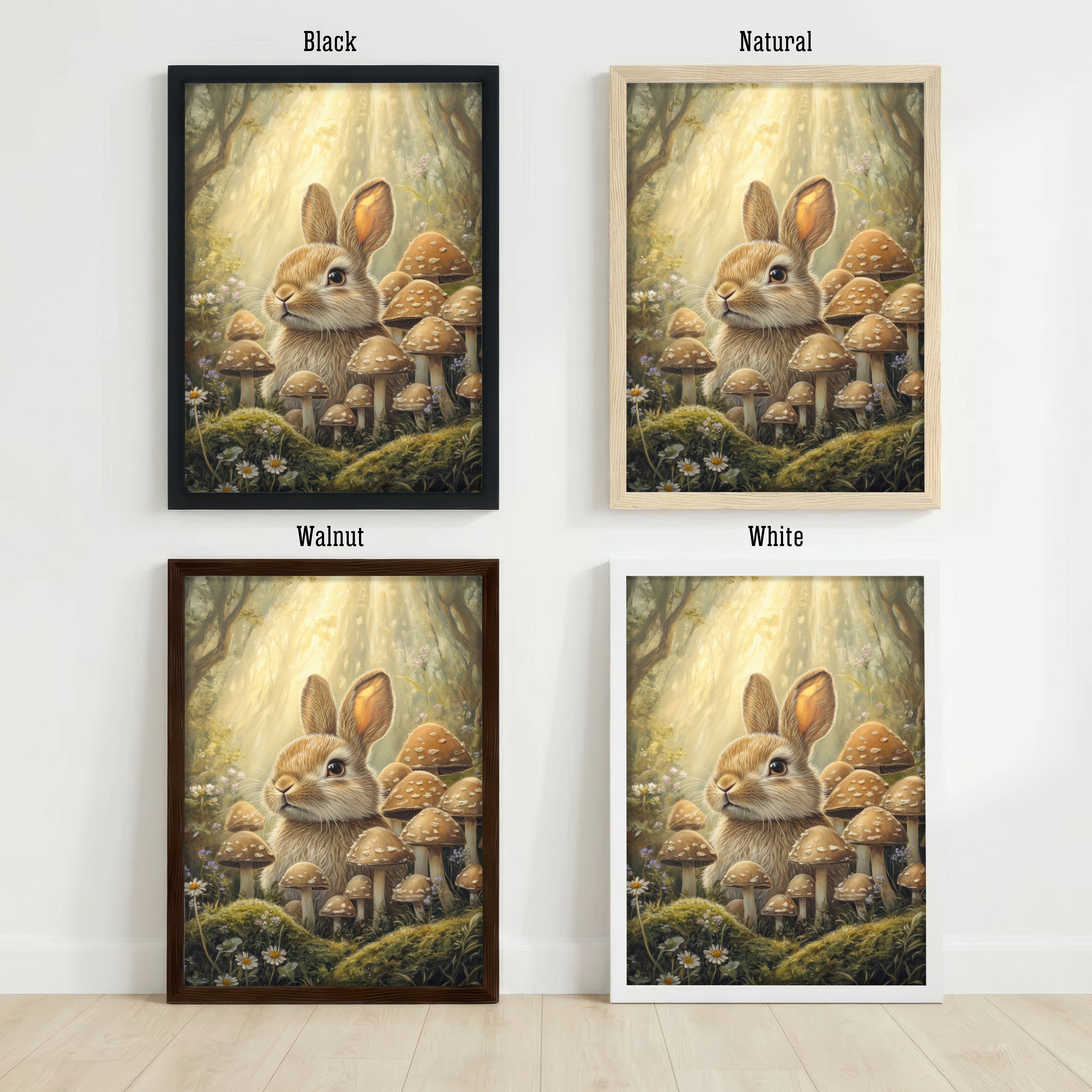Woodland Rabbit Mushroom Art Print