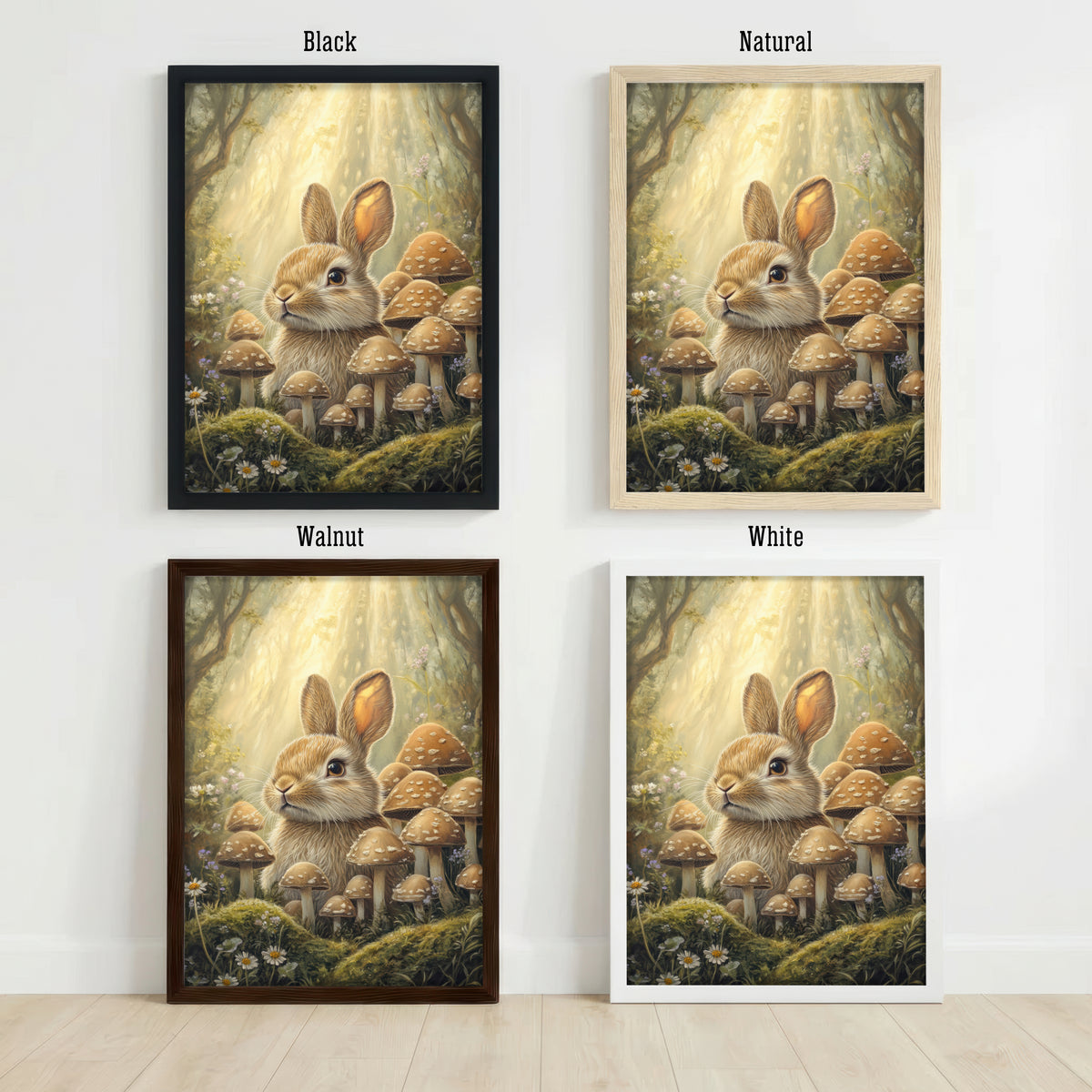 Woodland Rabbit Mushroom Art Print