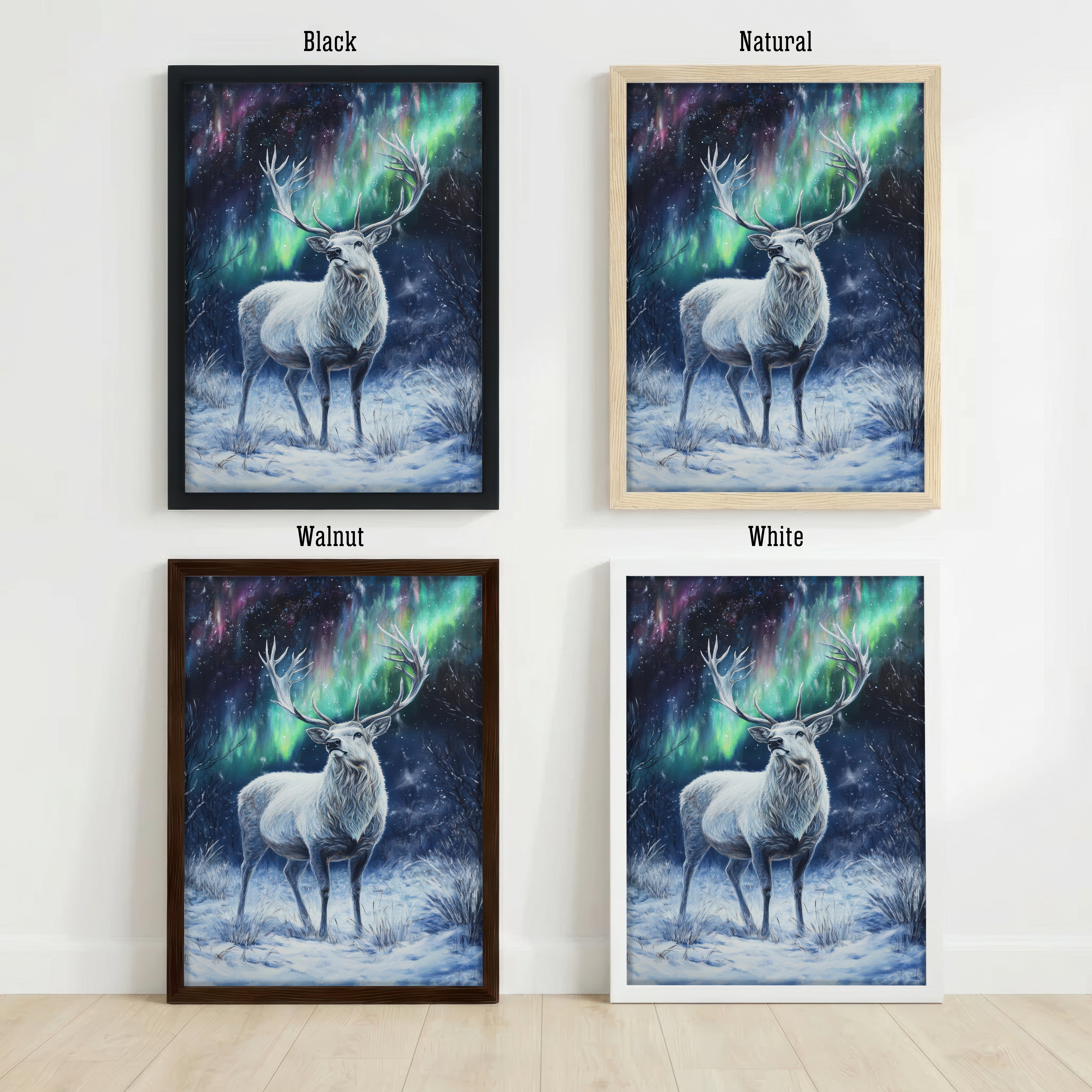 Stag Under Northern Lights Art Print