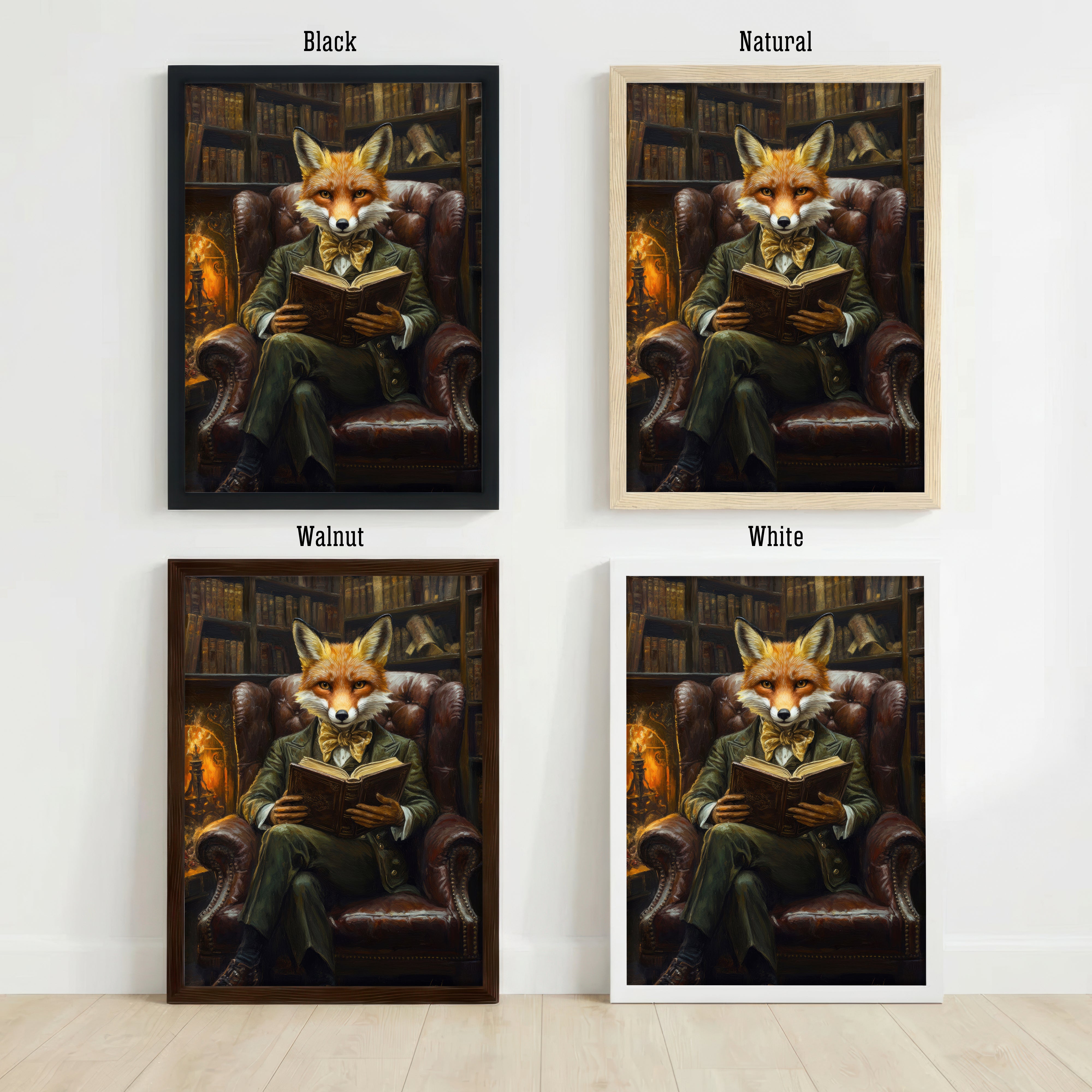 Fox Reading in Library Art Print