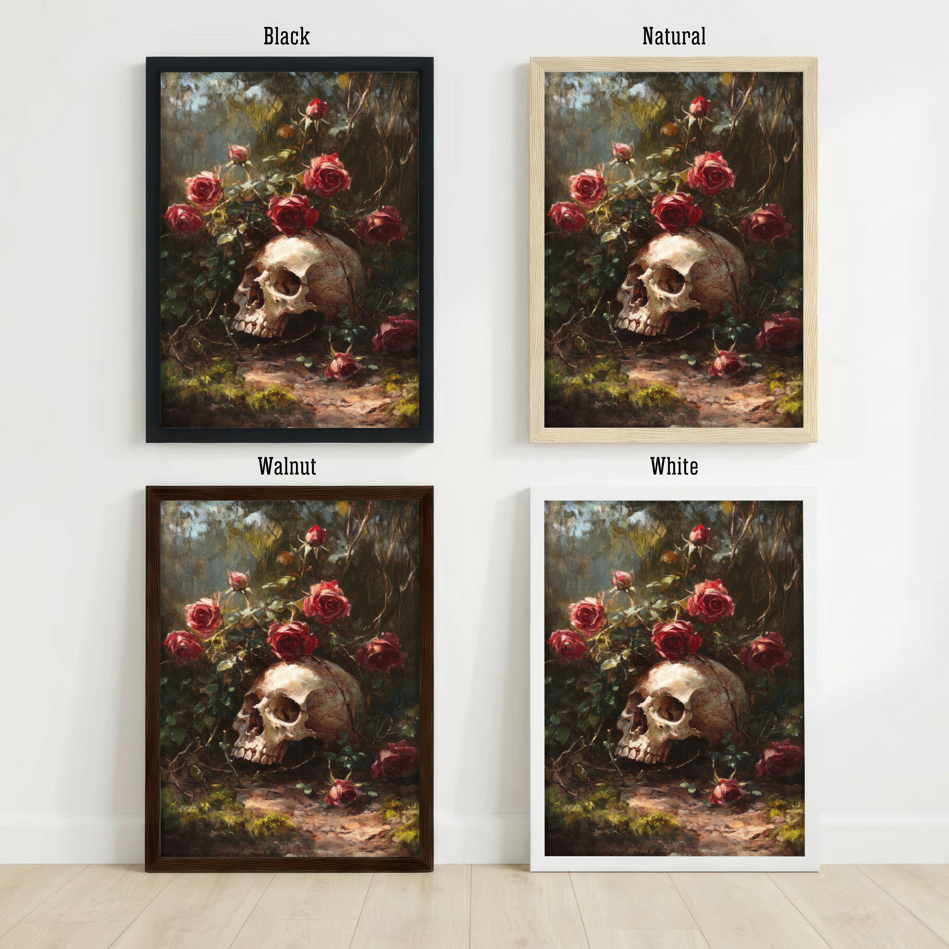 Skull and Roses Dark Art Print