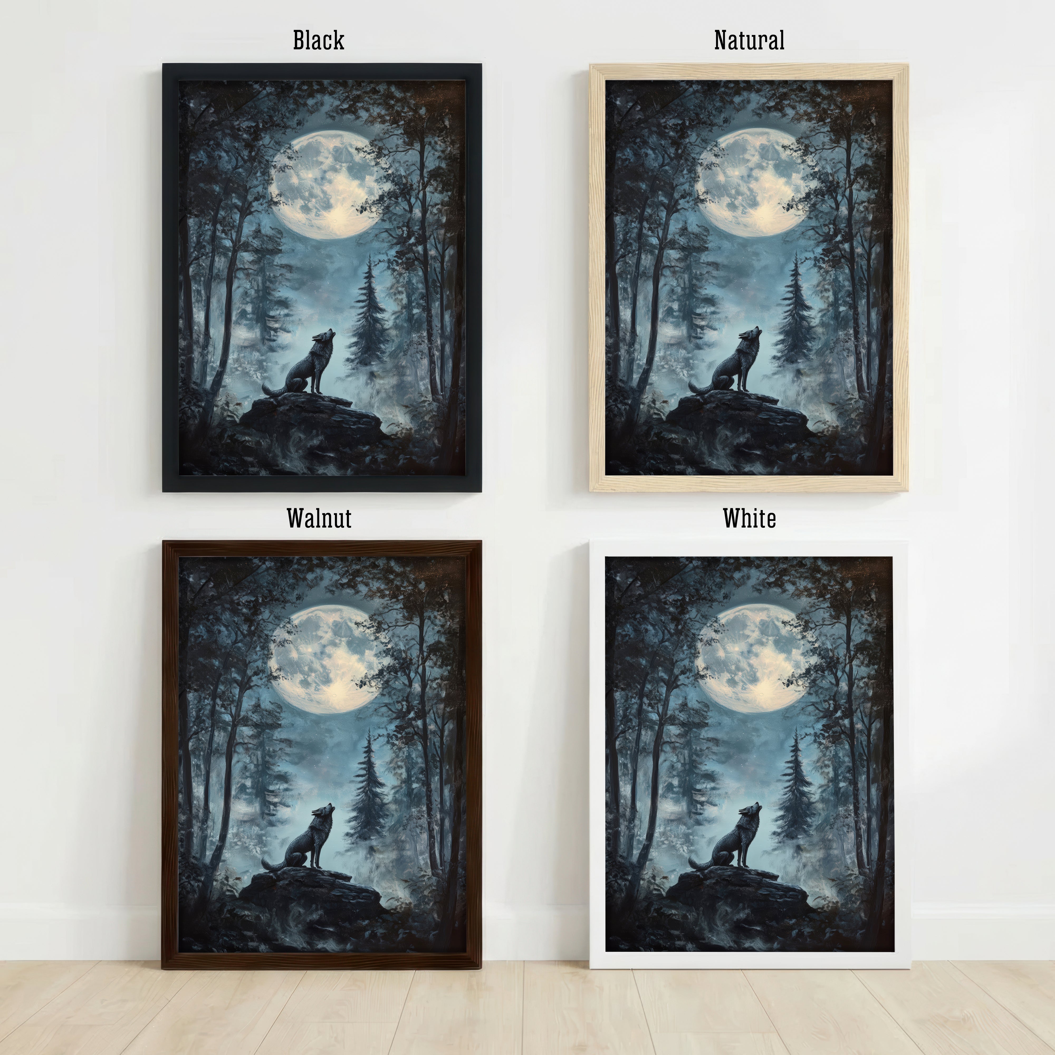 Howling Wolf Moonlit Forest Art Print