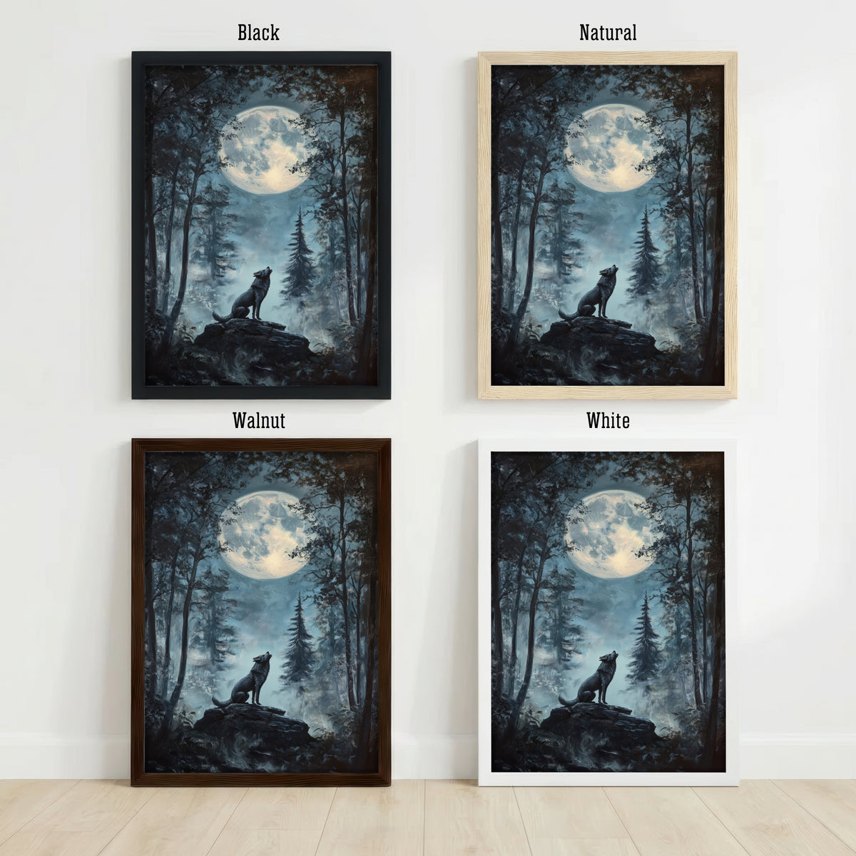 Howling Wolf Moonlit Forest Art Print