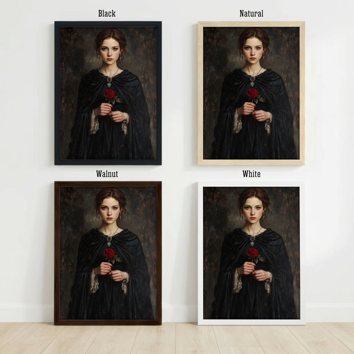 Gothic Woman Red Rose Art Print