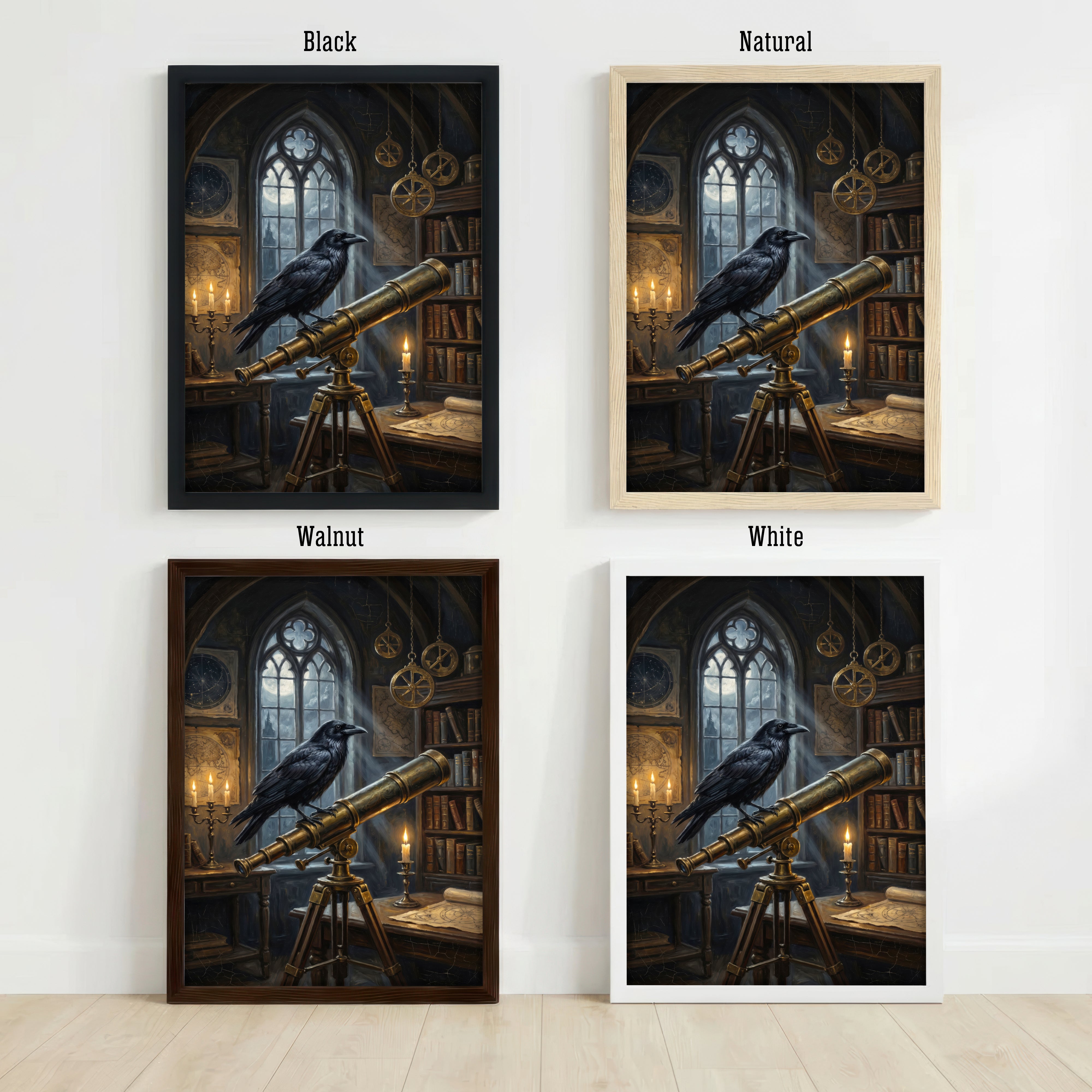 Raven Telescope Dark Academia Art Print