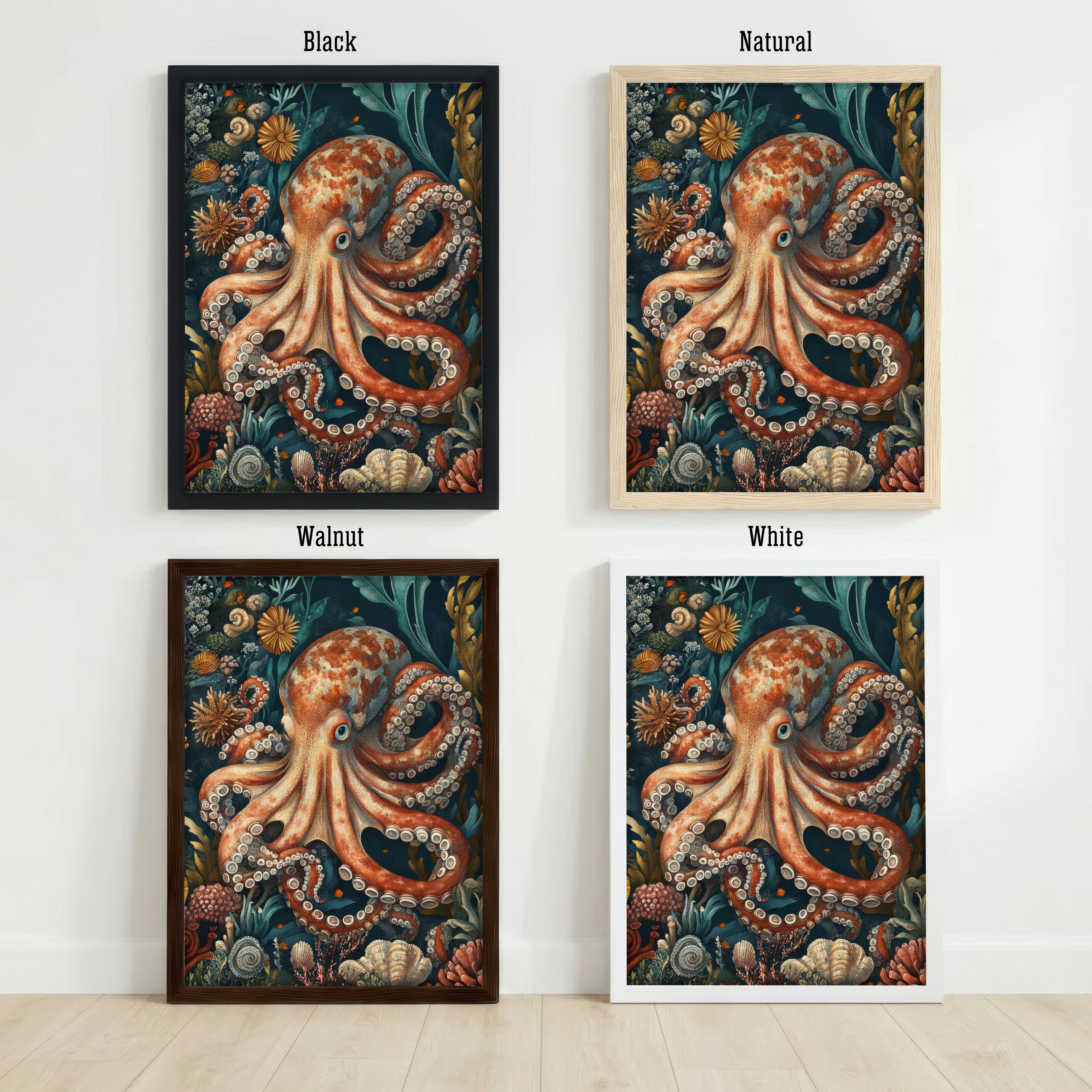 Vintage Octopus Underwater Art Print