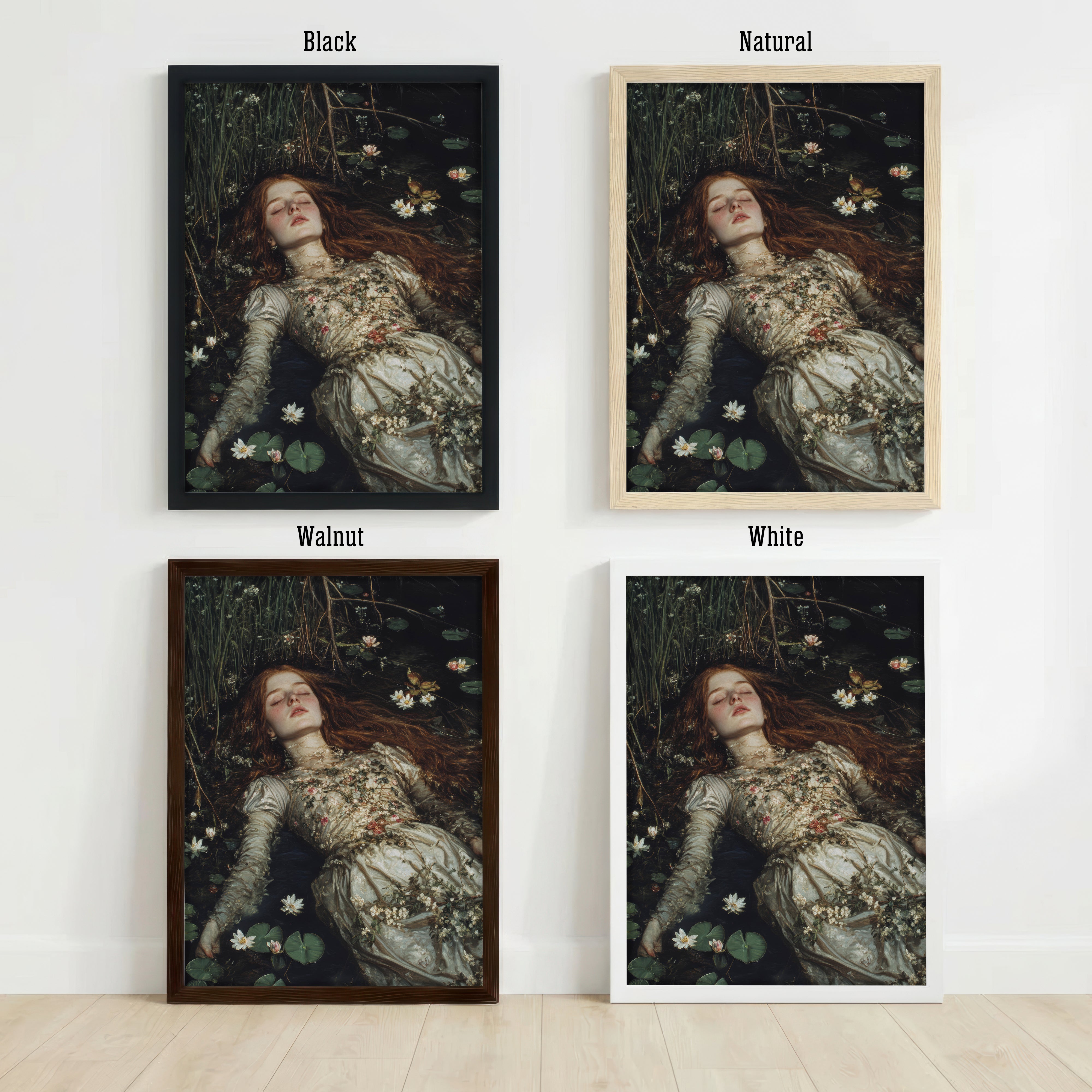 Woman Floating in Lily Pond Art Print