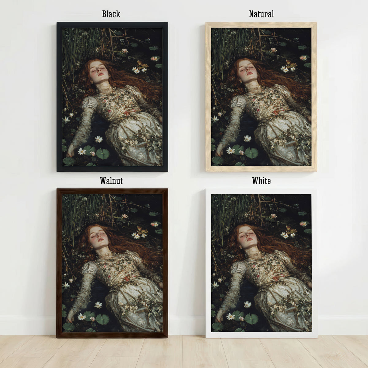 Woman Floating in Lily Pond Art Print