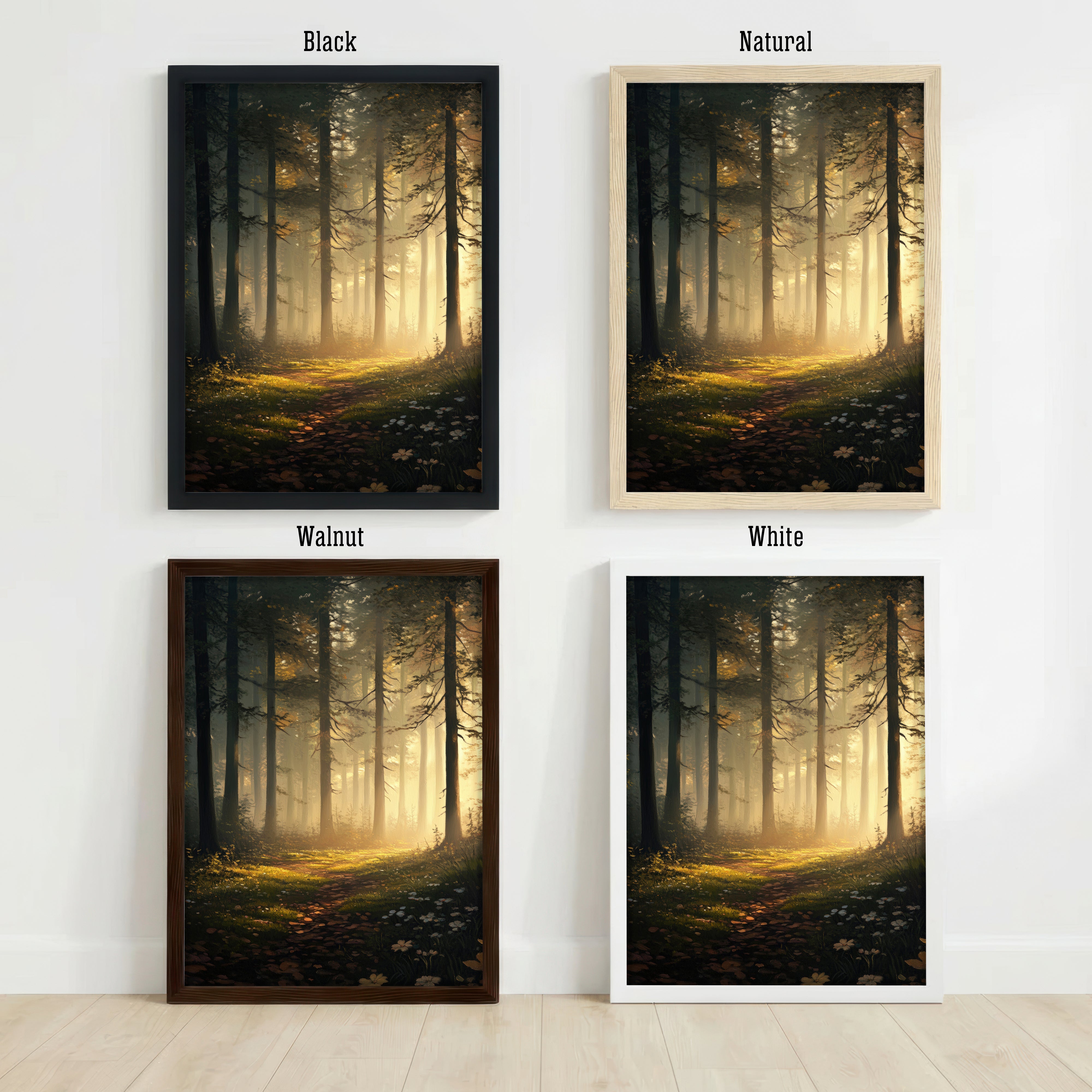 Sunlit Woodland Path Art Print