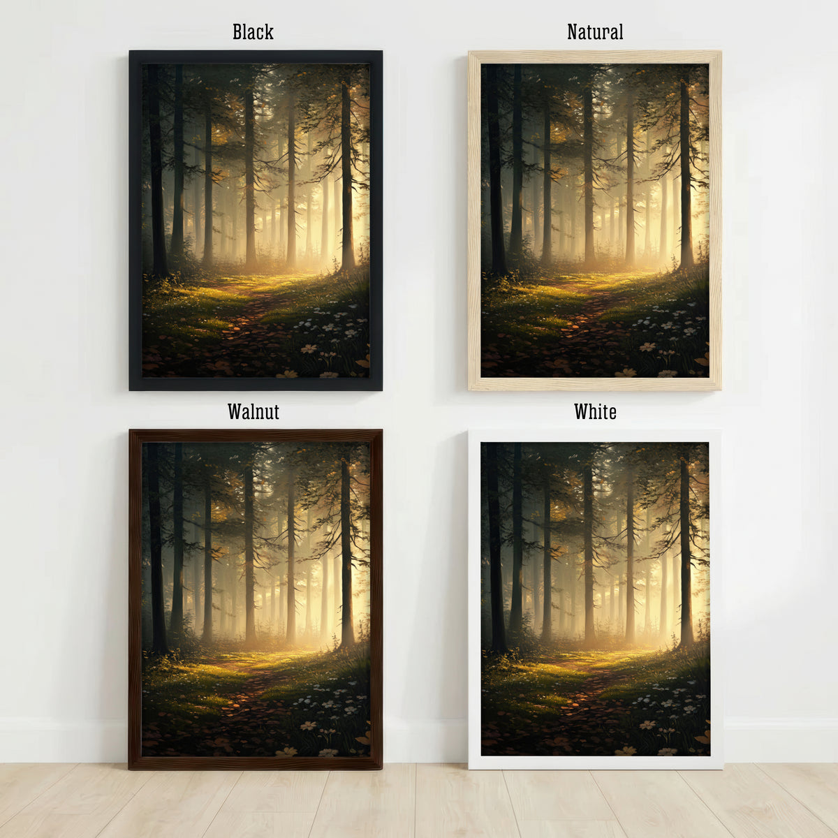 Sunlit Woodland Path Art Print
