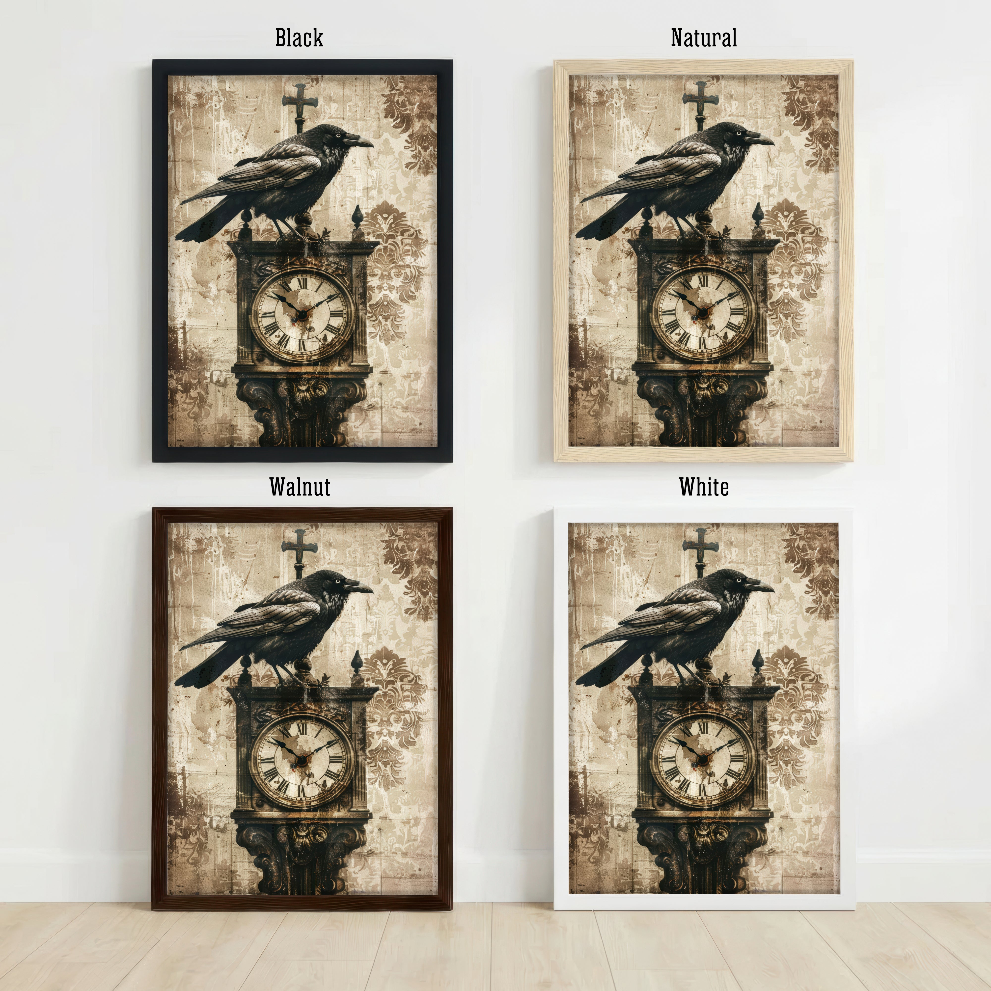 Gothic Raven Clock Art Print