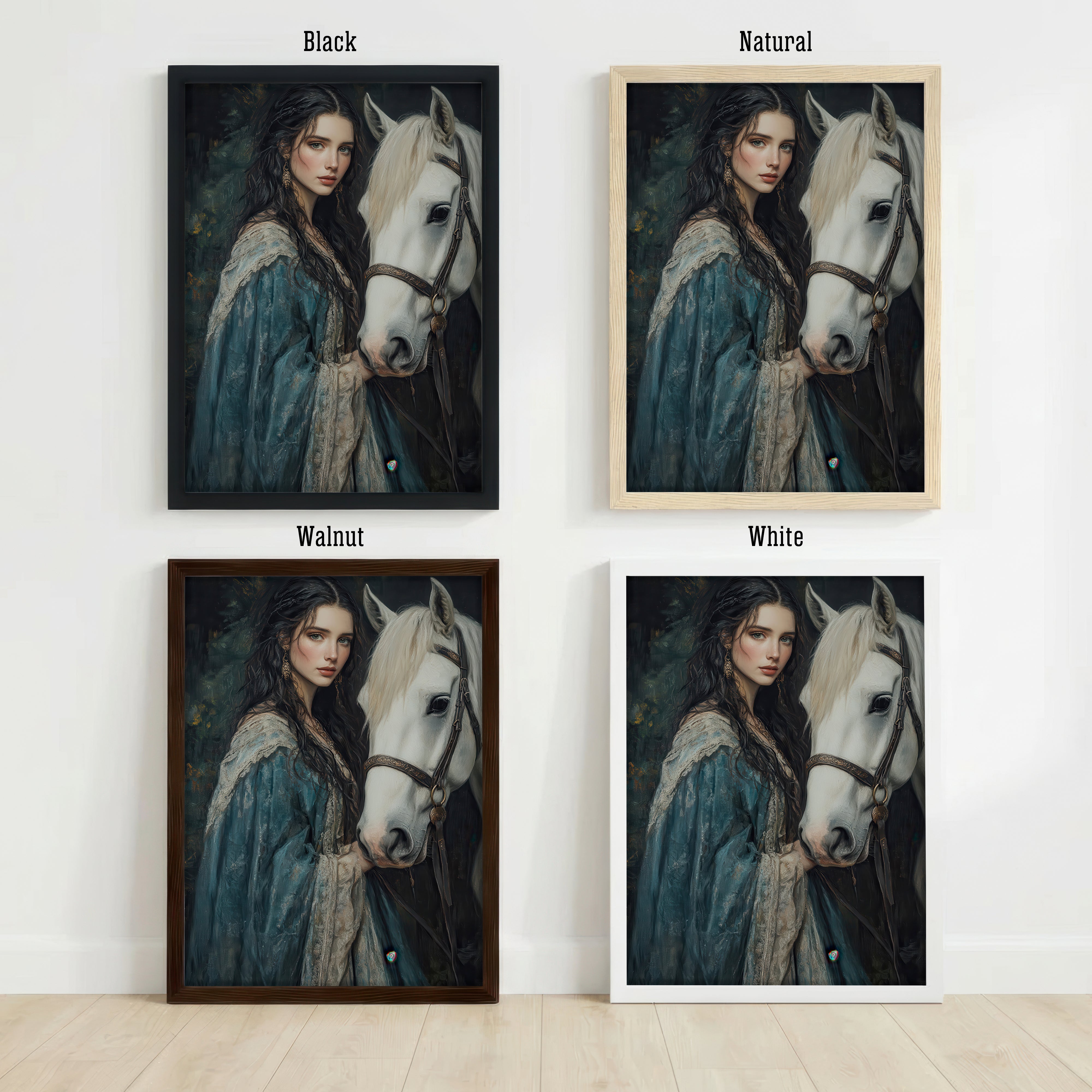 Woman and White Horse Fantasy Art Print