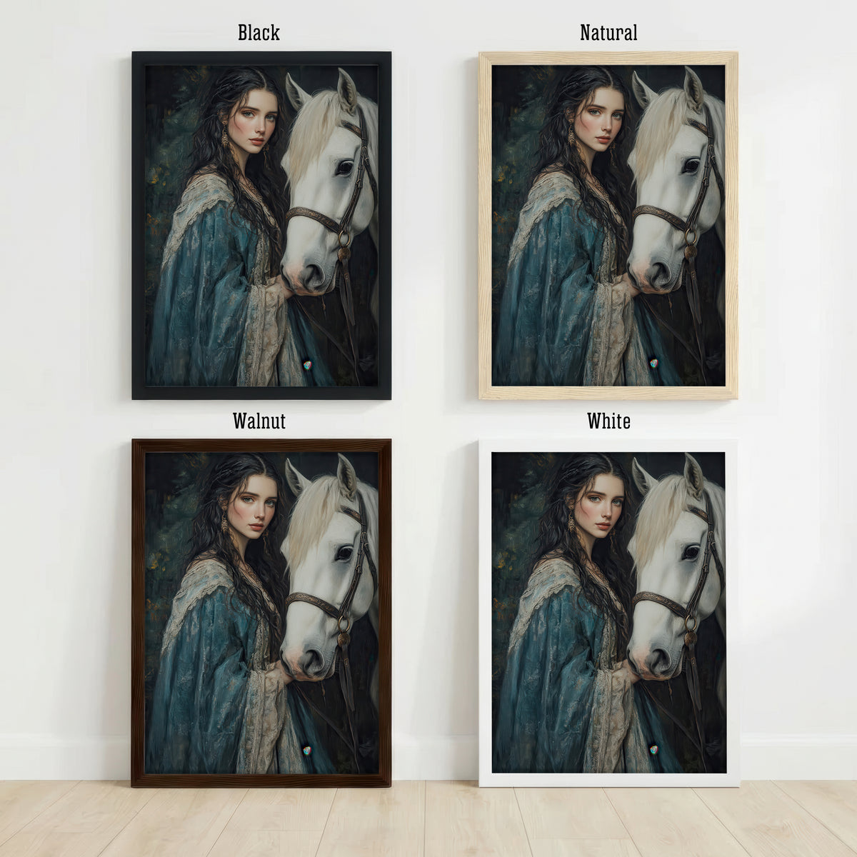 Woman and White Horse Fantasy Art Print
