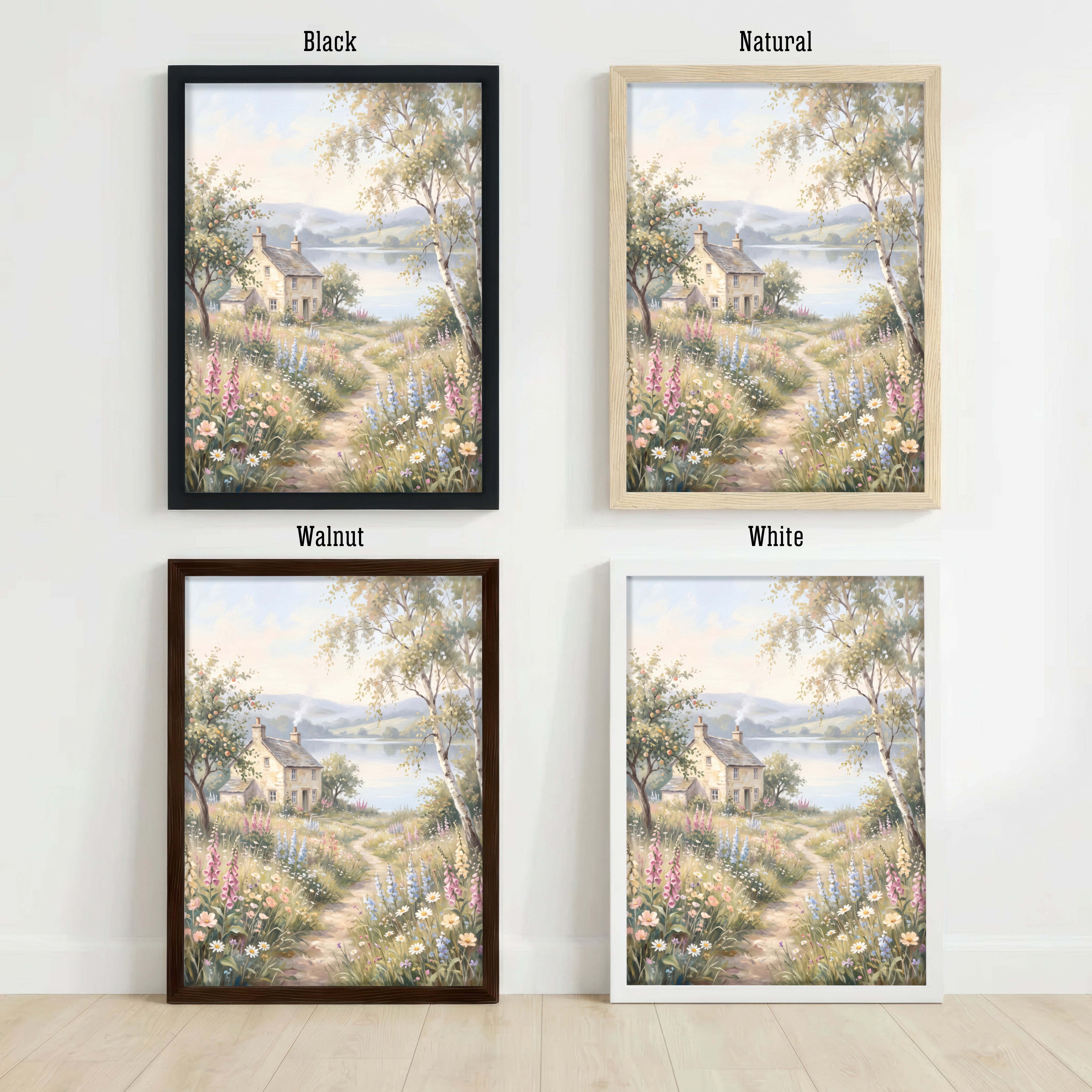 Lakeside Cottage Wildflower Art Print