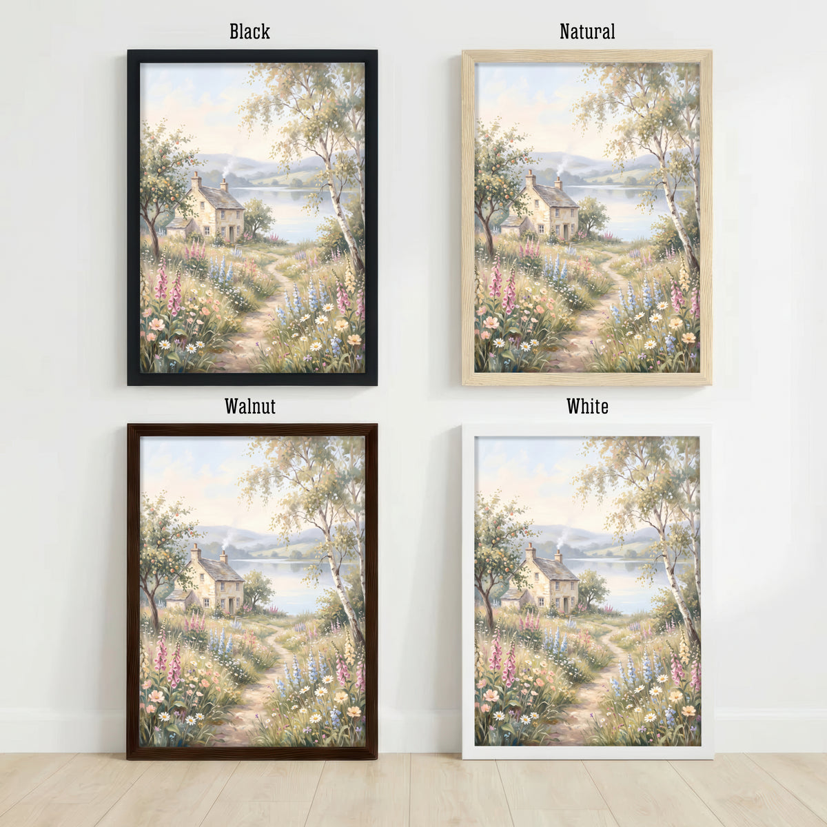 Lakeside Cottage Wildflower Art Print