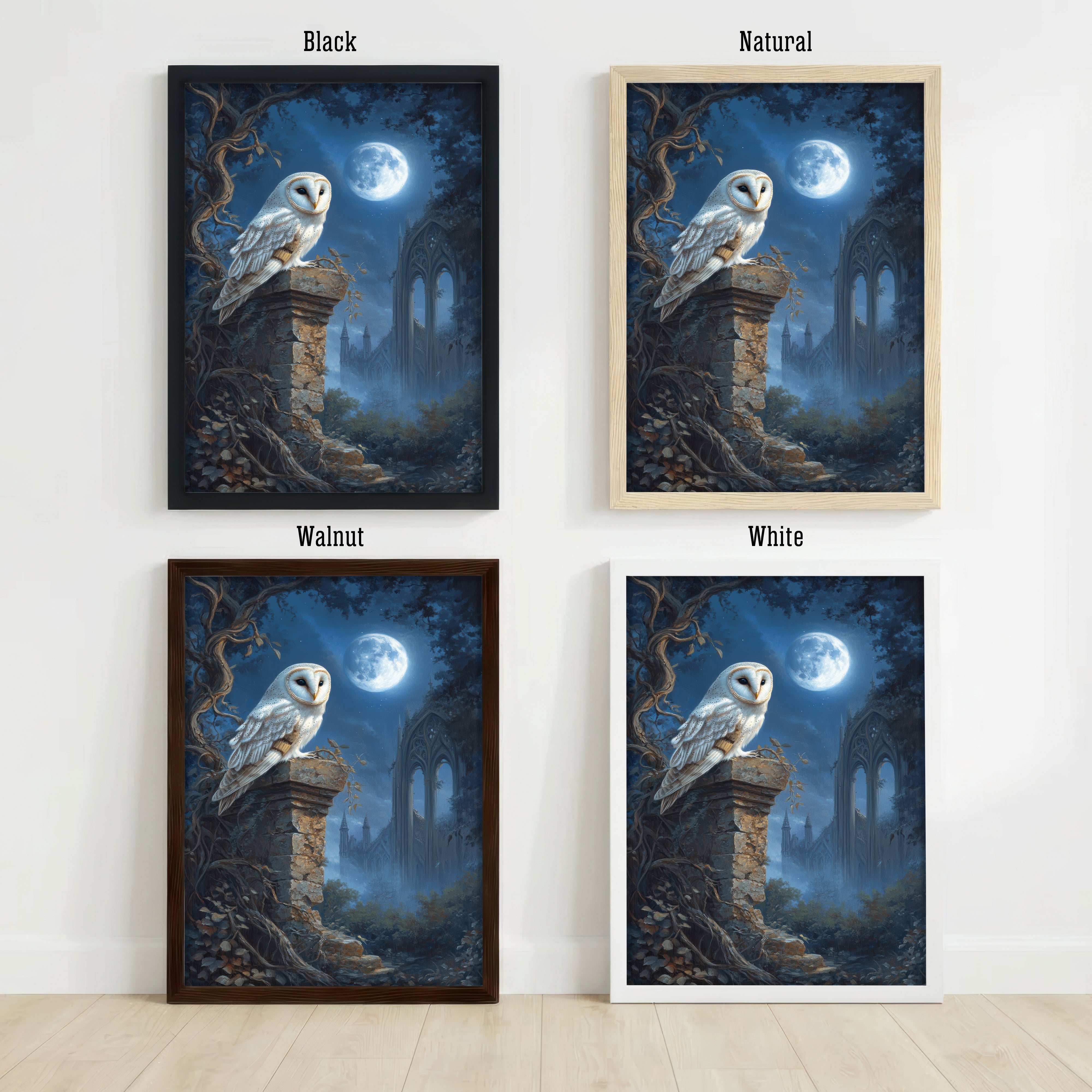 Moonlit Barn Owl Gothic Art Print