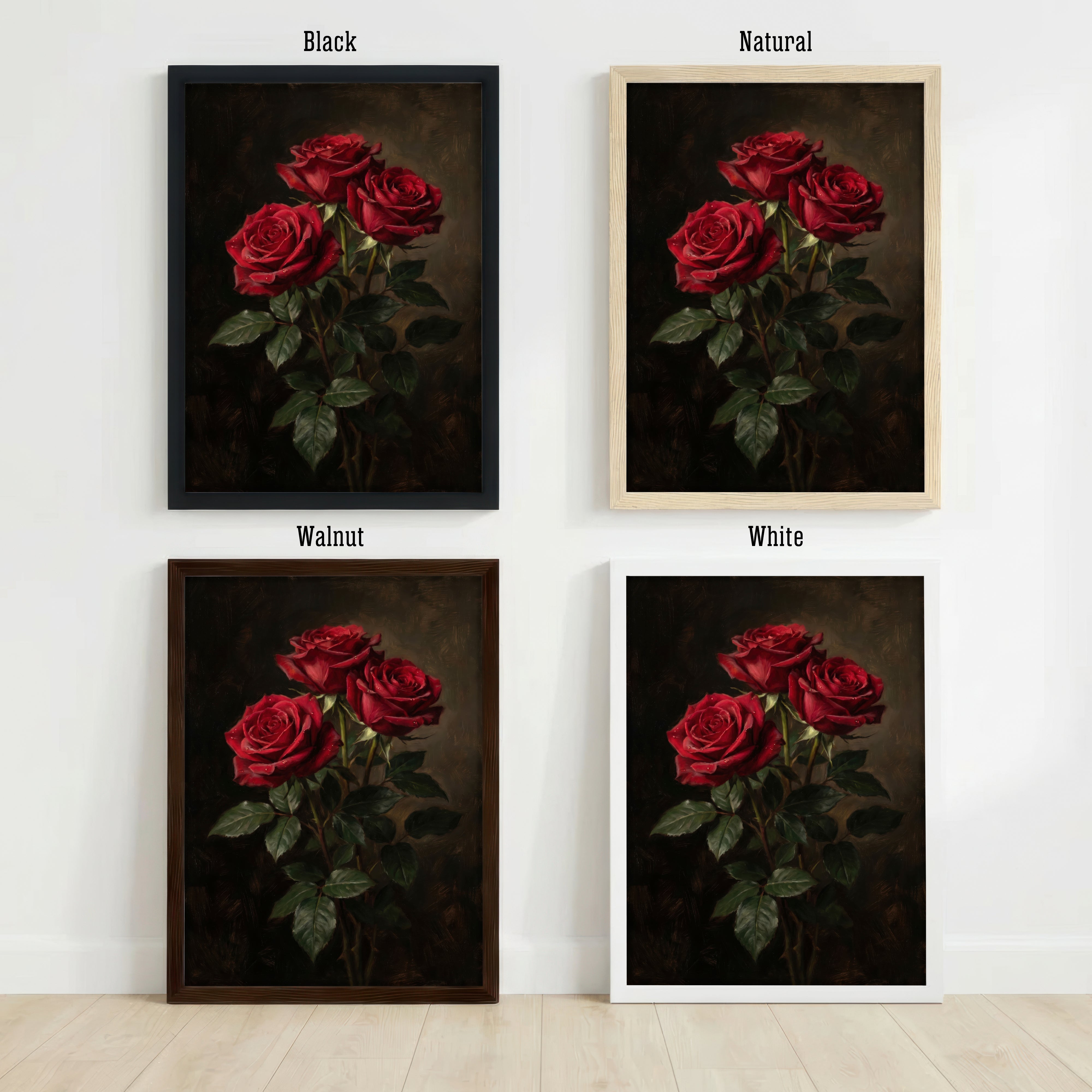 Red Roses Dark Floral Art Print