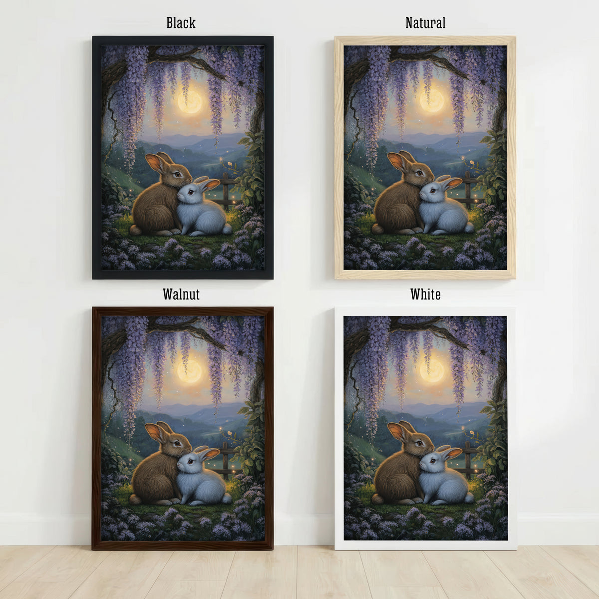 Moonlit Rabbit Pair Art Print