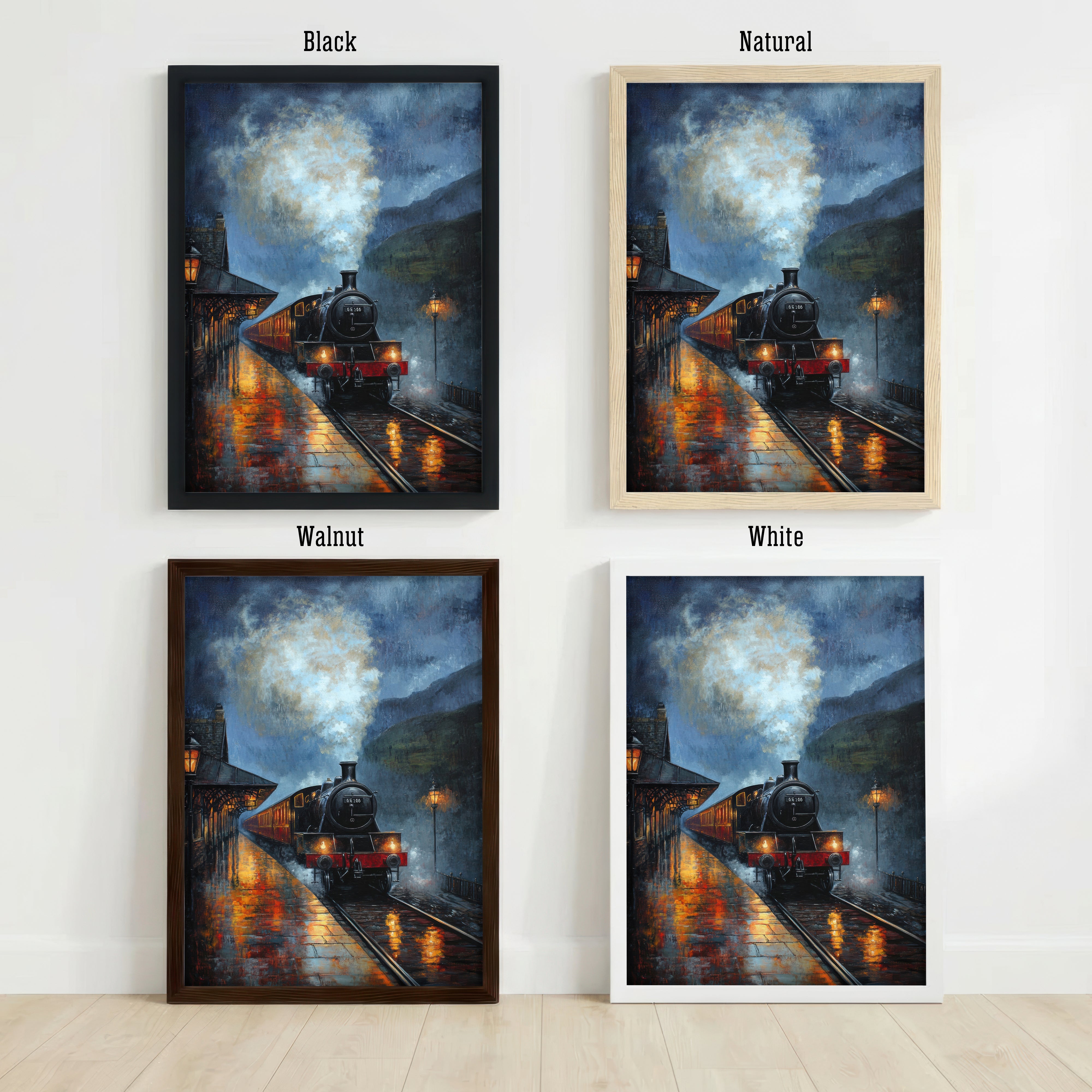 Rainy Steam Train Station Art Print