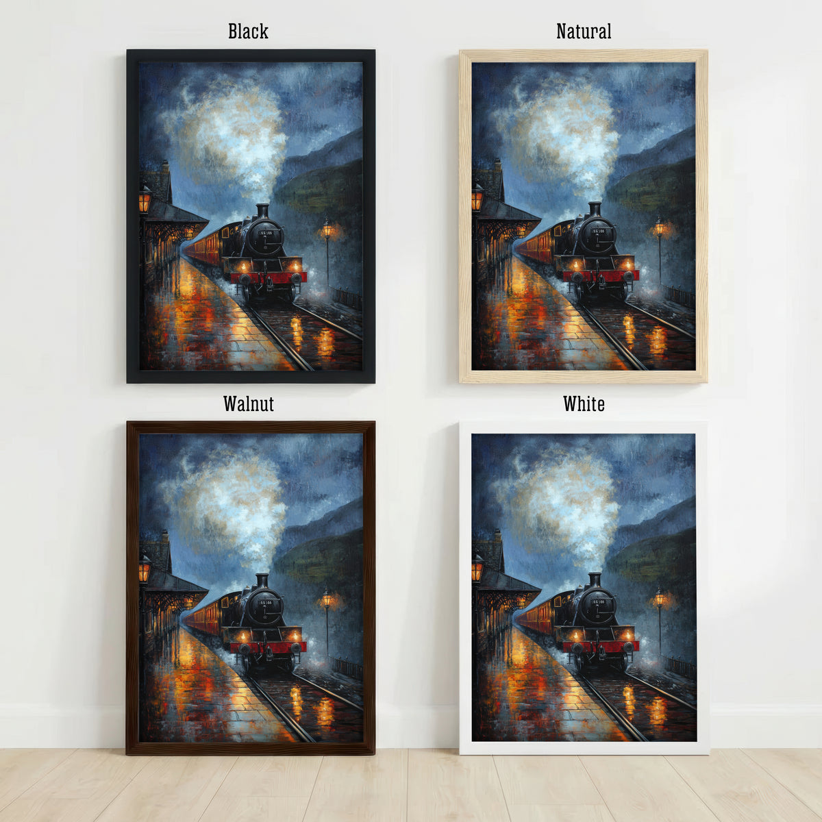 Rainy Steam Train Station Art Print